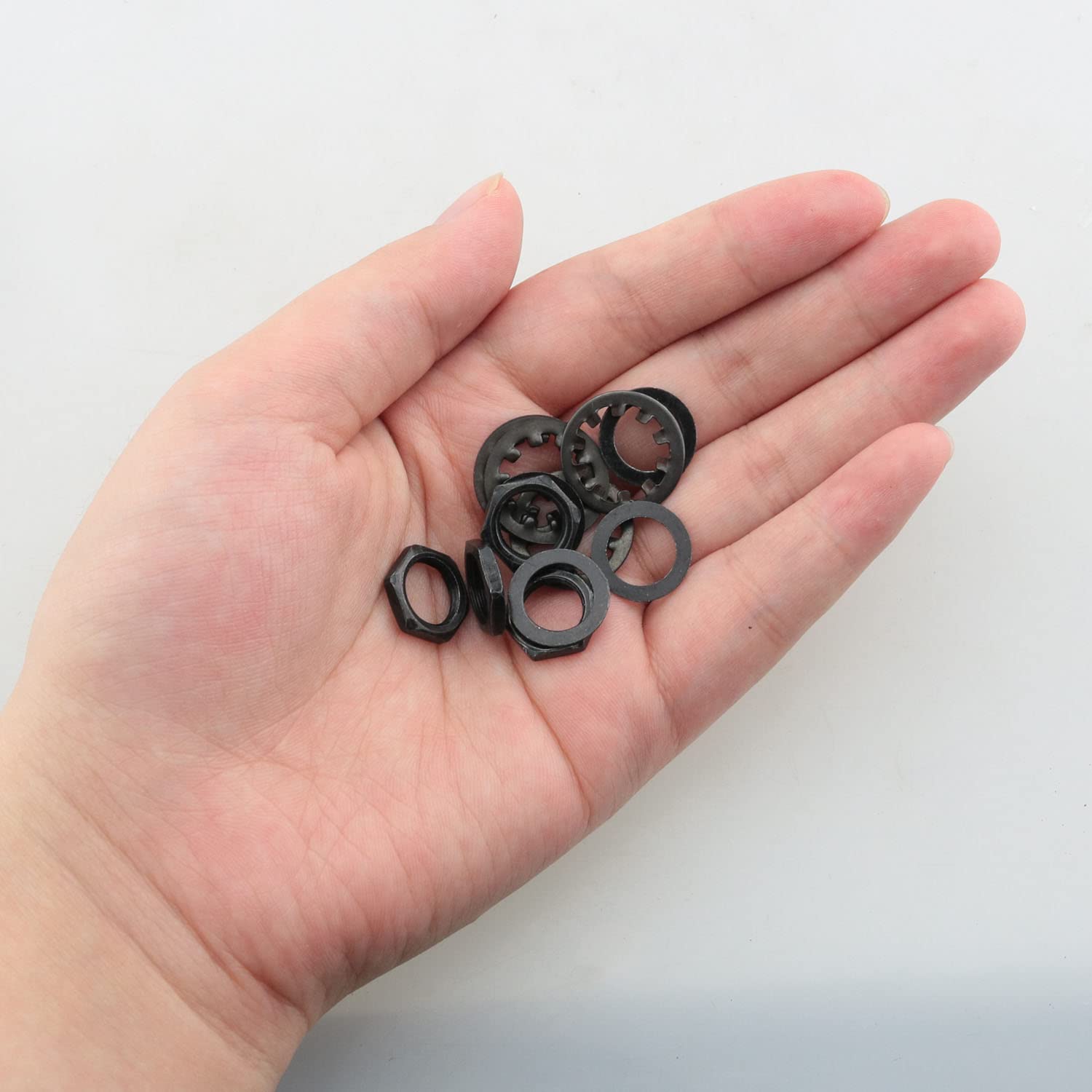 Dgbrsm 4 Sets 3/8'' Guitar Nut Flat Washer And Locking Washer Metal Hex Nut For Us Cts Pots And Jacks, Black