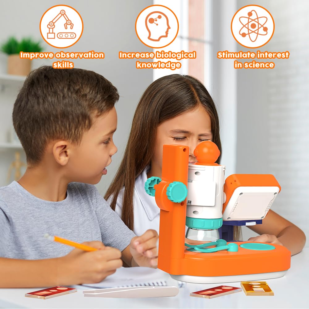 Vatos Mini Microscope For Kids,1000X Mini Scope Camera Kits With Specimens & Screen, Mini Microscope With Light, Portable Educat