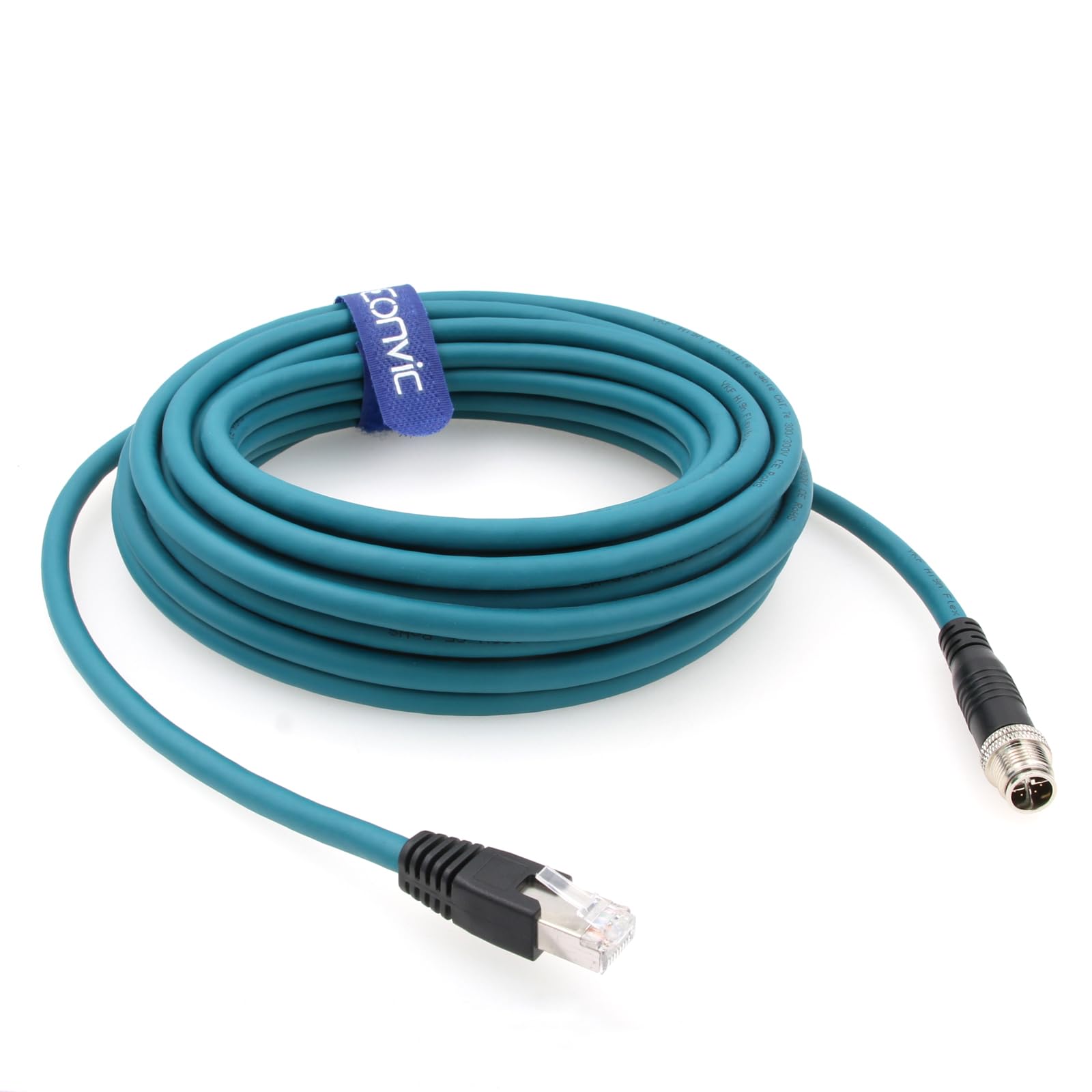 Eonvic Ethernet Shielded Cable M12 X Type 8 Position To Rj45 Waterproof Industrial Network High Flex Cable For Cognex (8M, Blue)