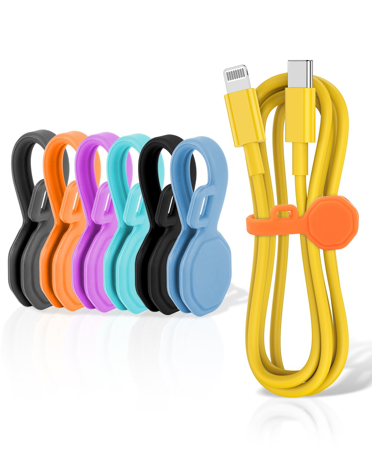 6 Pcs Silicone Magnetic Cable Ties, Cable Clips Cord Organizer [1S] Management Cable Cords, Reusable Magnet Cable Organizer, Pho