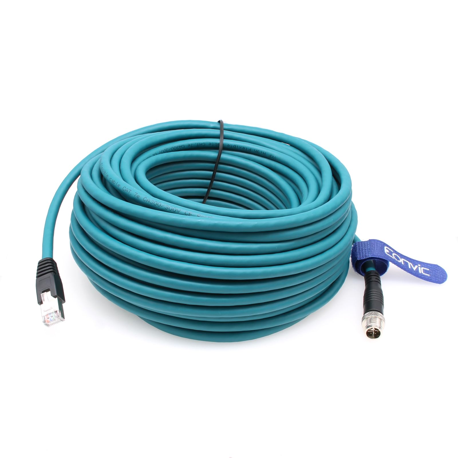 Eonvic Ethernet Shielded Cable M12 X Type 8 Position To Rj45 Cat 7E Waterproof Industrial Network High Flex Cable For Cognex (30M, Blue)