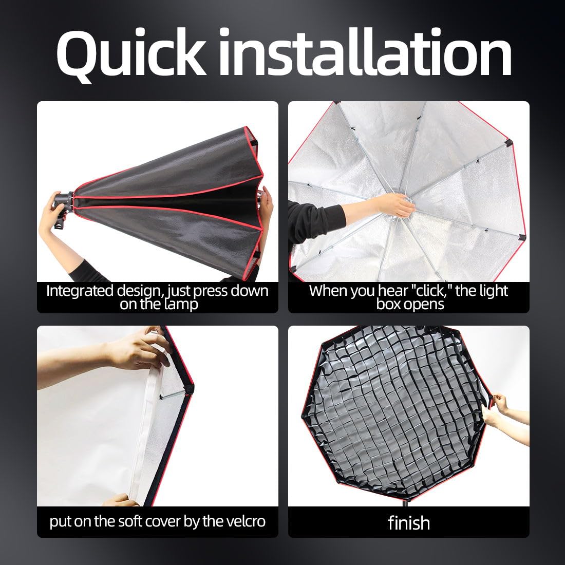 Shirtal Softbox Photography Lighting Kit,37'' Octange Softbox Lighting Kit With Honeycomb Grid 110W 2700K 6500K 11000Lux Dimmabl