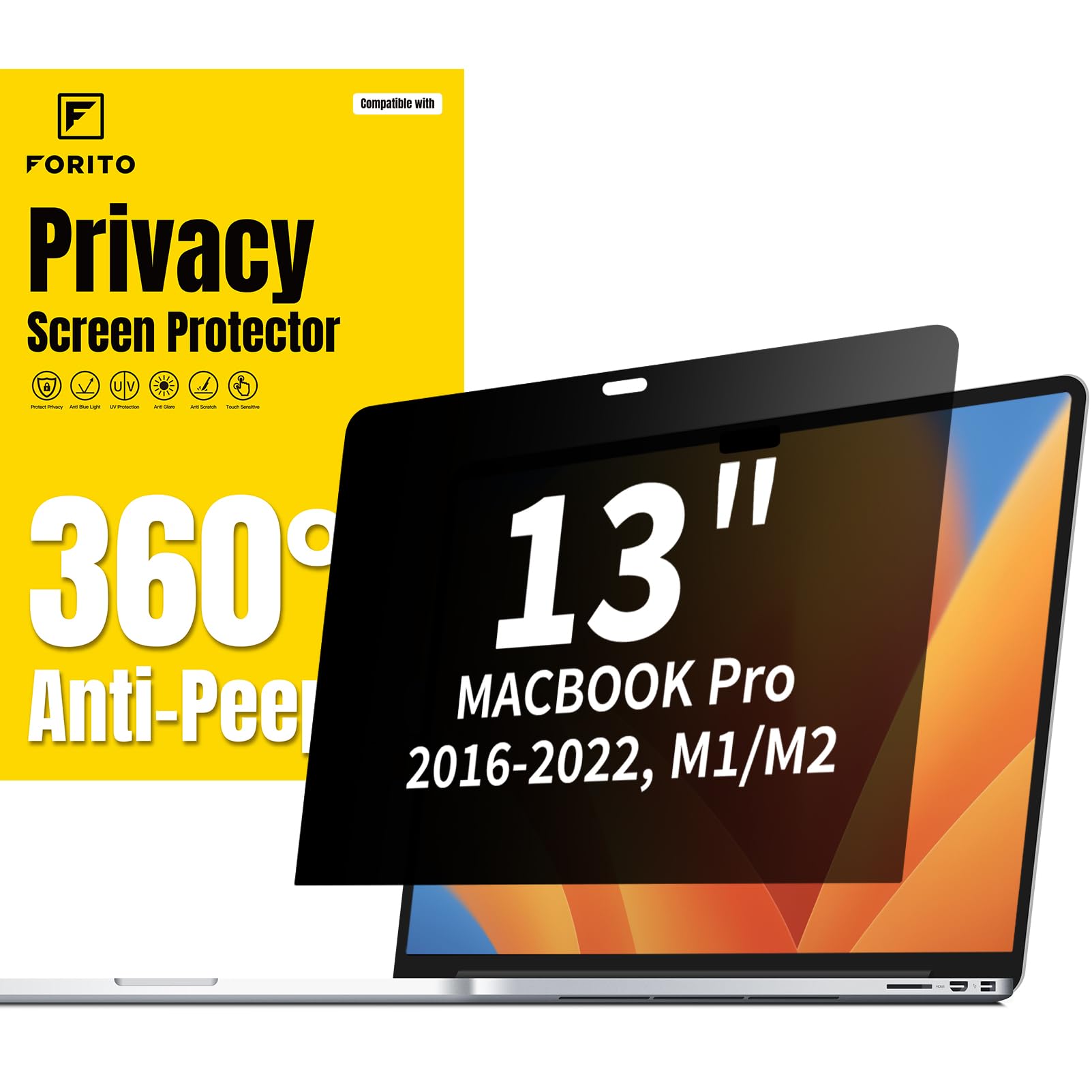 F Forito 360 Privacy Screen Protector Compatible With Macbook Pro 13 Inch (2016, 2017, 2018, 2019, 2020, 2021, 2022, M1, M2), An