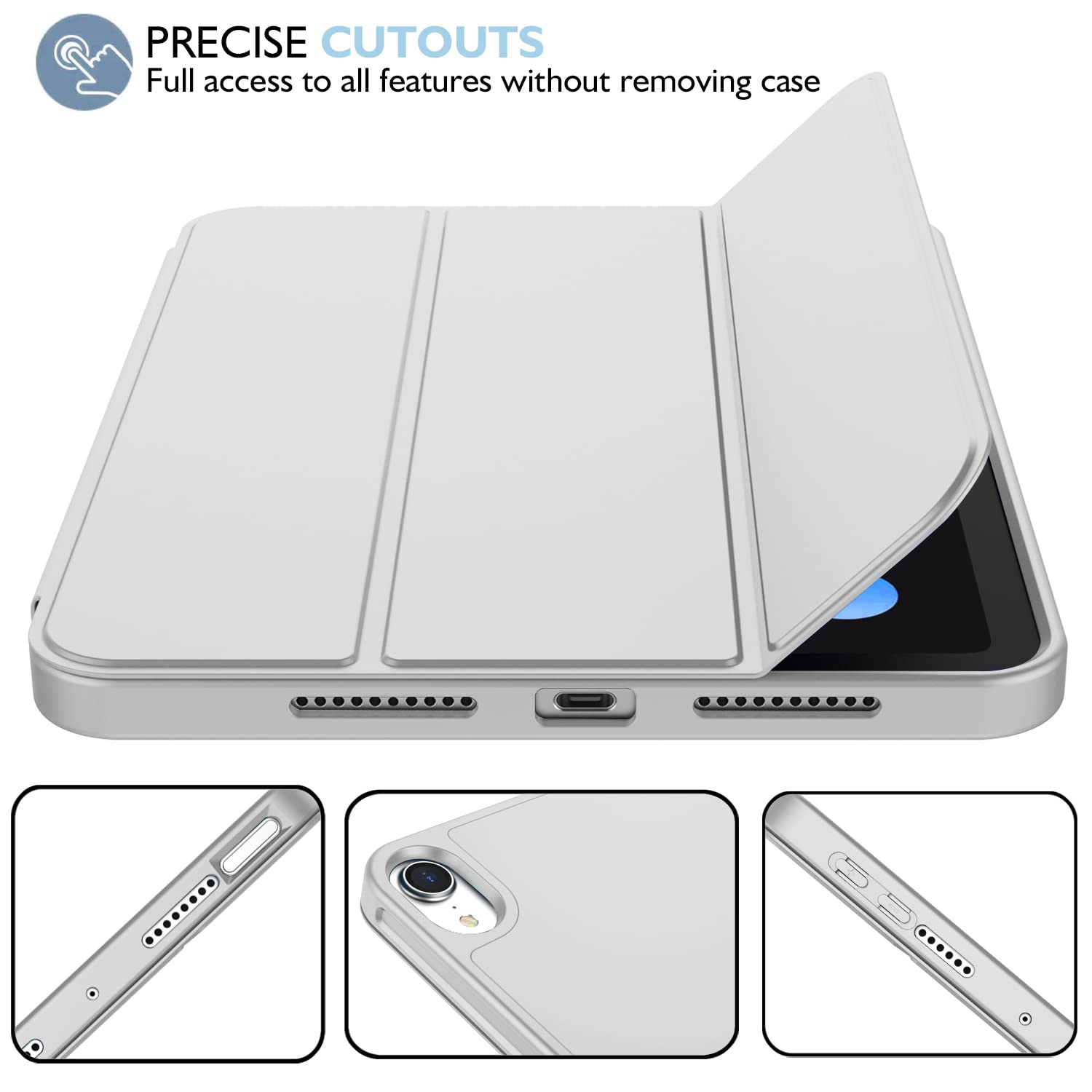 Imieet Ipad Mini 7 Case 2024 (A17 Pro), Ipad Mini 6 Case (8.3 Inch,2021 Model), Ipad Mini 7Th/6Th Generation Case With Pencil Holder, Trifold Stand Smart Case With Soft Tpu Back,Light Gray