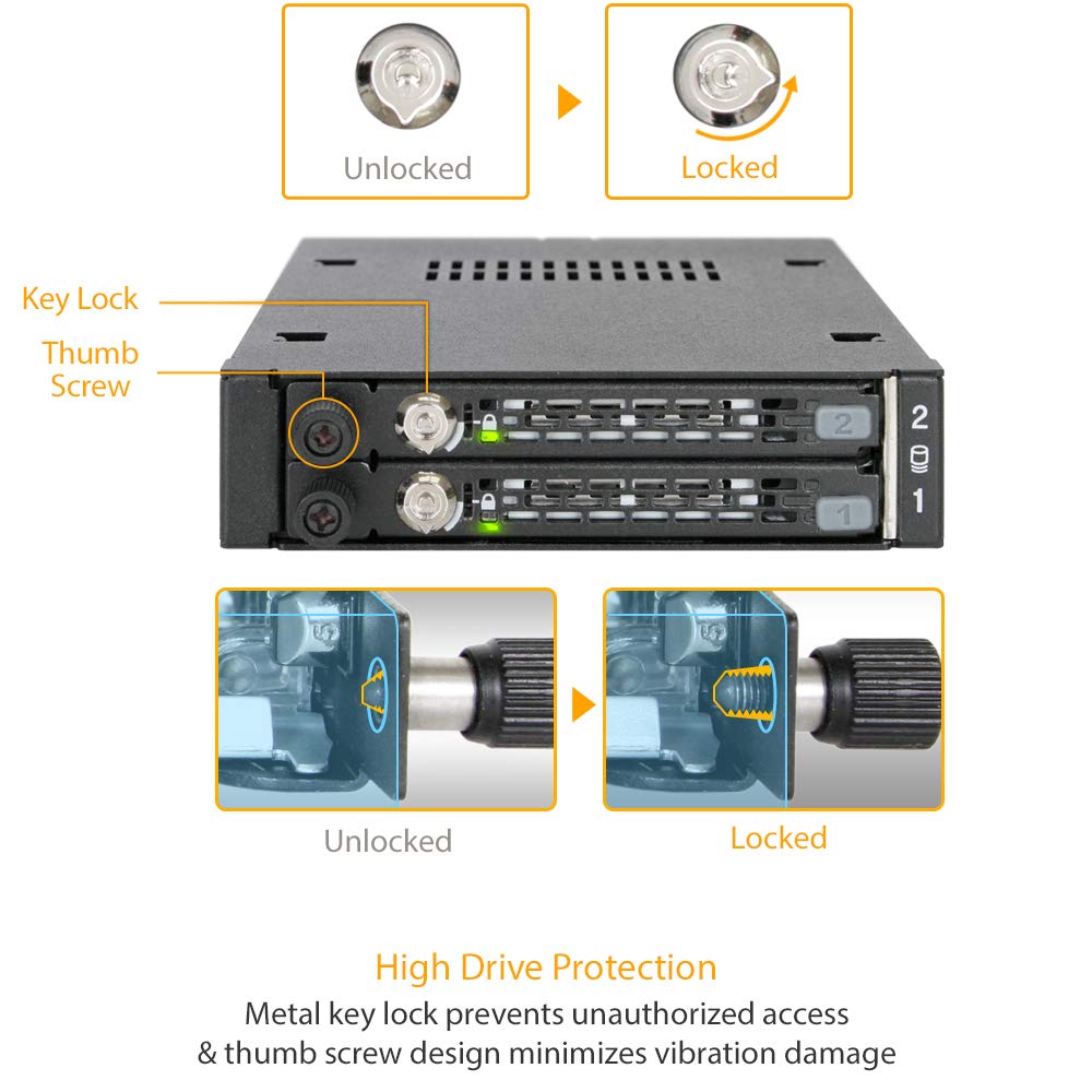 Icy Dock Rugged Full Metal 2 X 2.5    Sata/Sas Hdd & Ssd Mobile Rack For External 3.5 Drive Bay With Key Lock & Thumb Screw Desi
