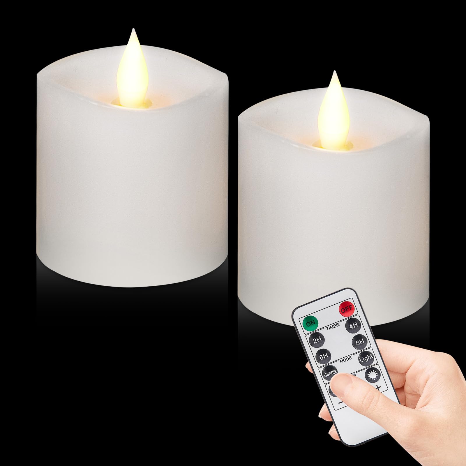 Woocodowe Flickering Flameless Candles Battery Operated with Remote Timer - Realistic 3D Moving Flame Candles, 600+ Hours Long-L