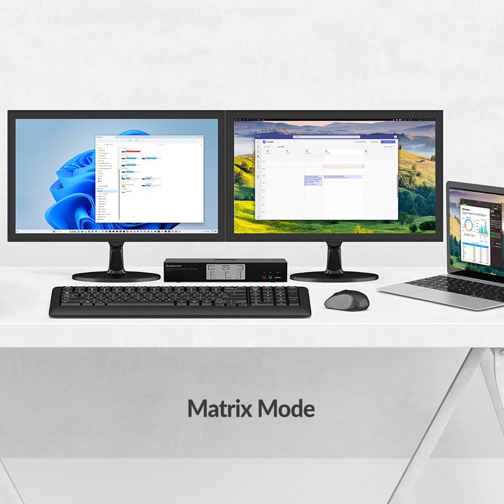 Iogear Kvmp 2-Port 4K Dual View Displayport Matrix With Usb 3.1 Gen1 Hub And Audio 4096X2160 @ 60Hz Mouse Crossover Switching 7.