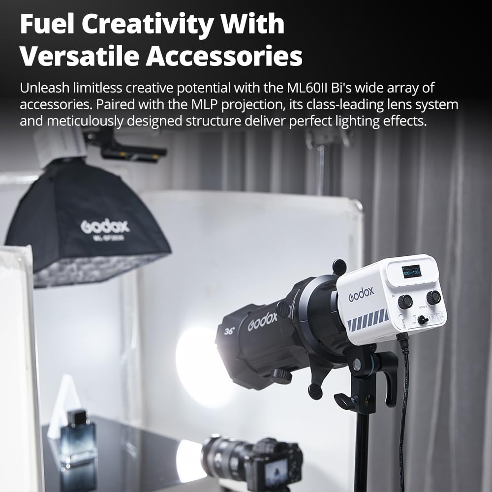 Godox Ml60Iibi Led Light Kit, Handheld Led Video Light, 2800K 6500K Bi Color Led Light, Cri 96+ Tlci 97+, 7 Fx Effects, App Cont