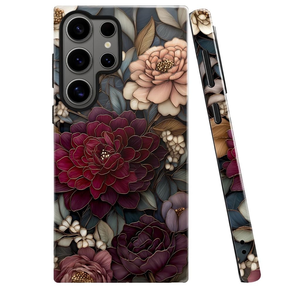 Case for Samsung Galaxy S26 Ultra,Stained Glass Vintage Floral Phone Case Military-Grade Drop Protection Cover for Women Girl - 