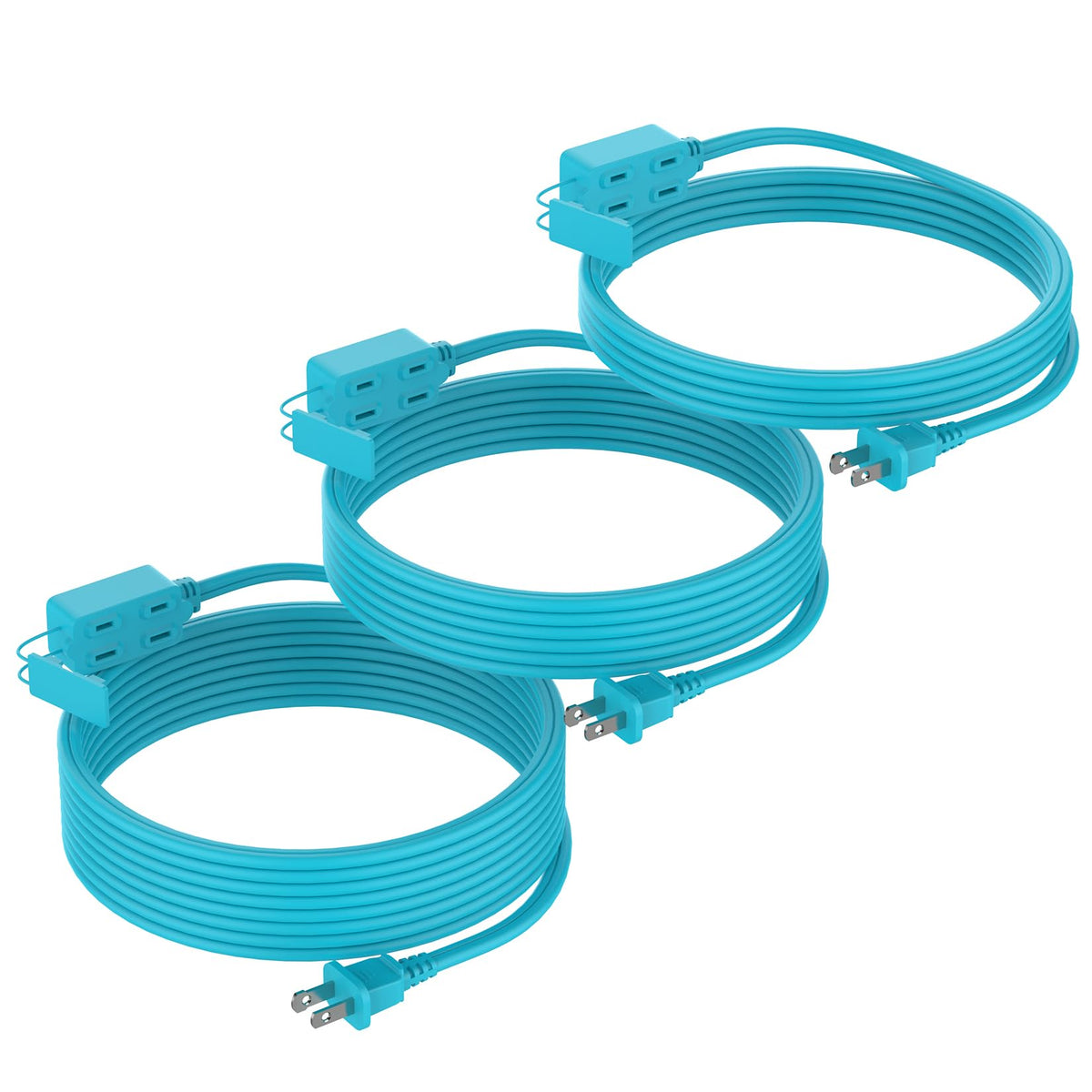 Duratech 3-Pack Extension Cords (9/12/15Ft), Indoor Extension Cords With 3-Outlet, Designed With Safety Cap, 2-Prong Plugs, 13 A