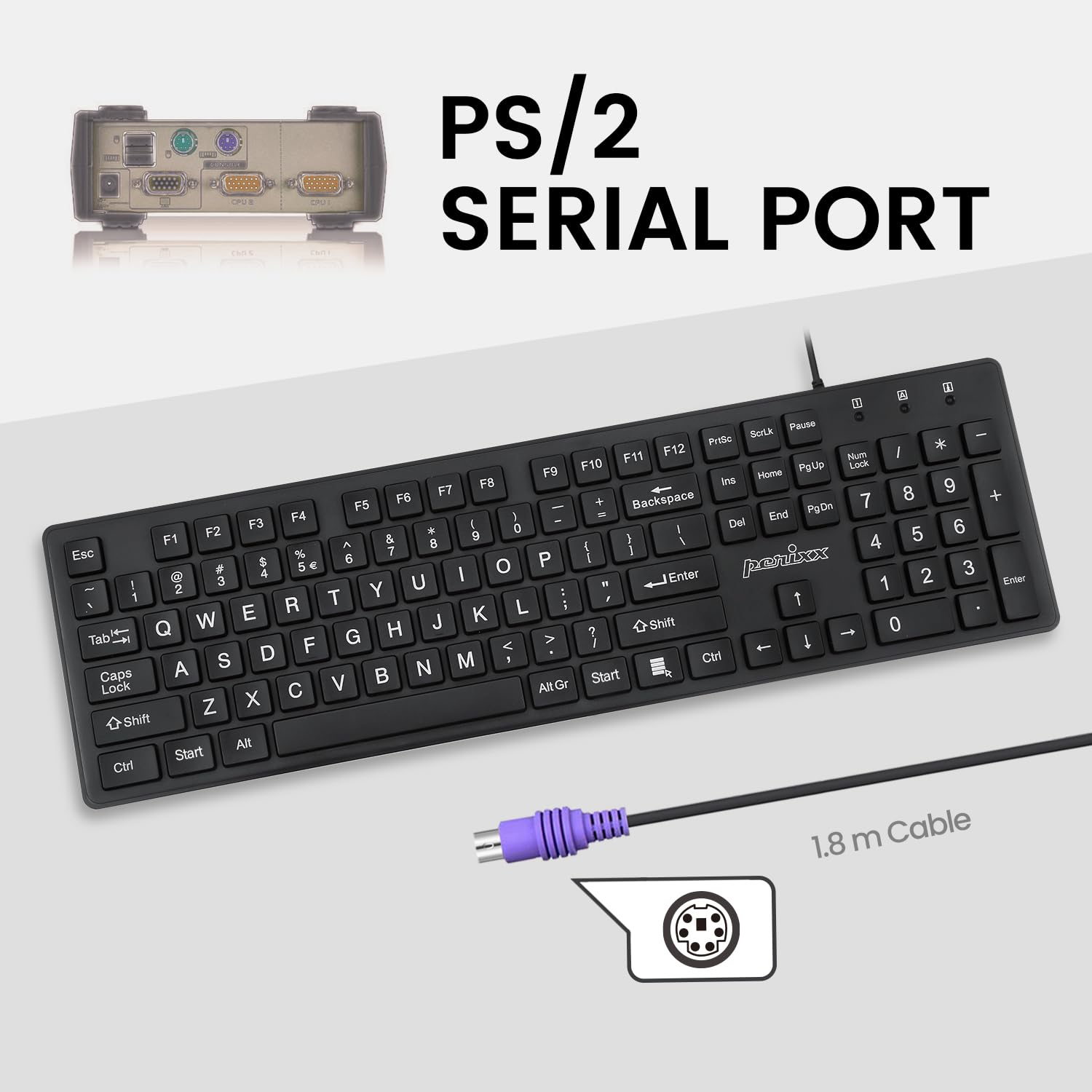 Perixx Periboard 117P Wired Ps2 Full Size Keyboard   Big Print Letters   Black   Us English