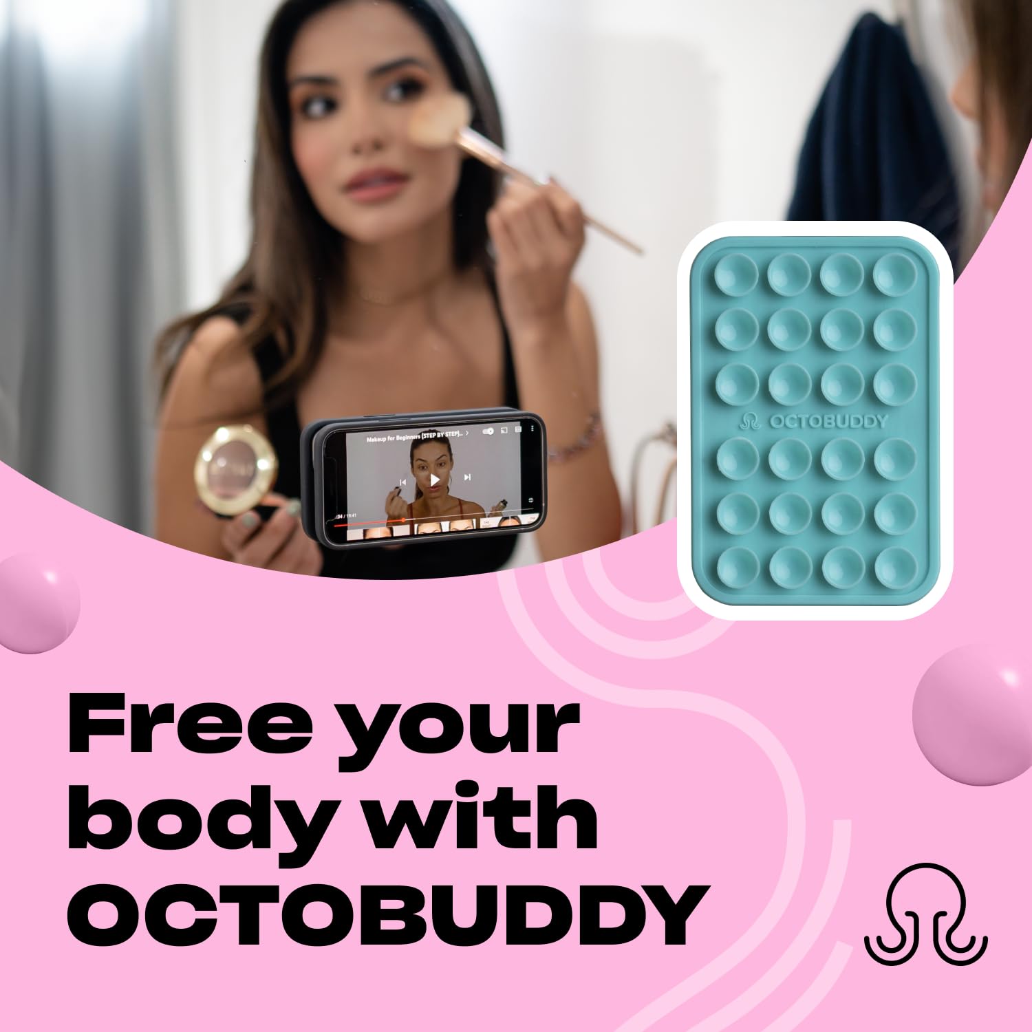 Octobuddy Max Silicone Suction Phone Case Adhesive Mount - Hands-Free, Strong Grip Holder For Selfies & Videos - Durable, Easy T