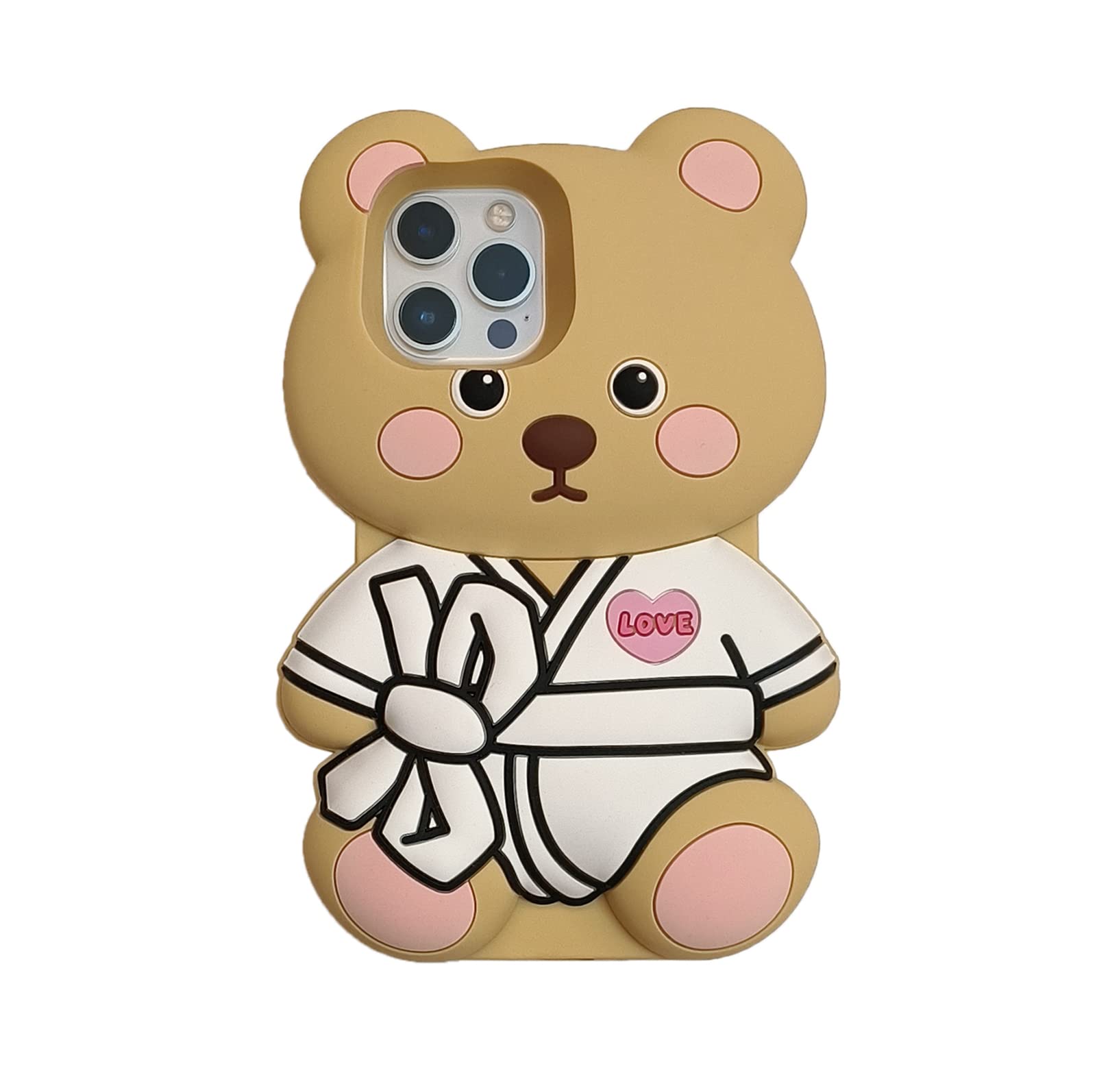 Yatchen Kawaii Phone Cases Apply To Iphone 14 Pro,Cute 3D Cartoon Bear Phone Cover Soft Silicone Funny Bathrobe Teddy Bear Case