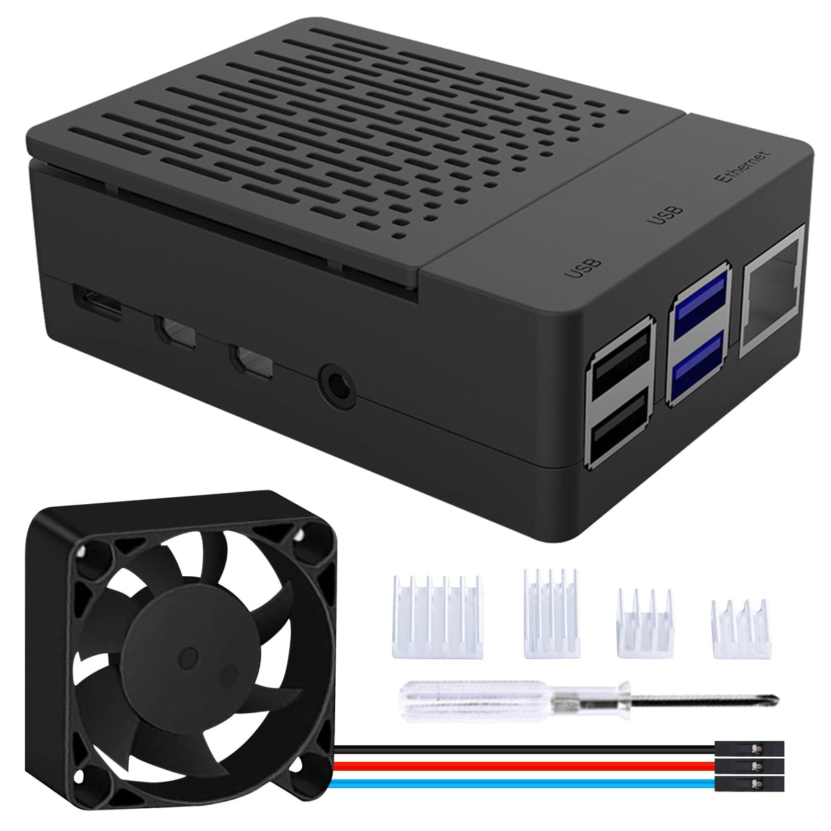 Geeekpi Case For Raspberry Pi 4, Pi 4 Fan Abs Case With Pwm Cooling Fan 40X40X10Mm And 4Pcs Heatsinks For Raspberry Pi 4 Model B
