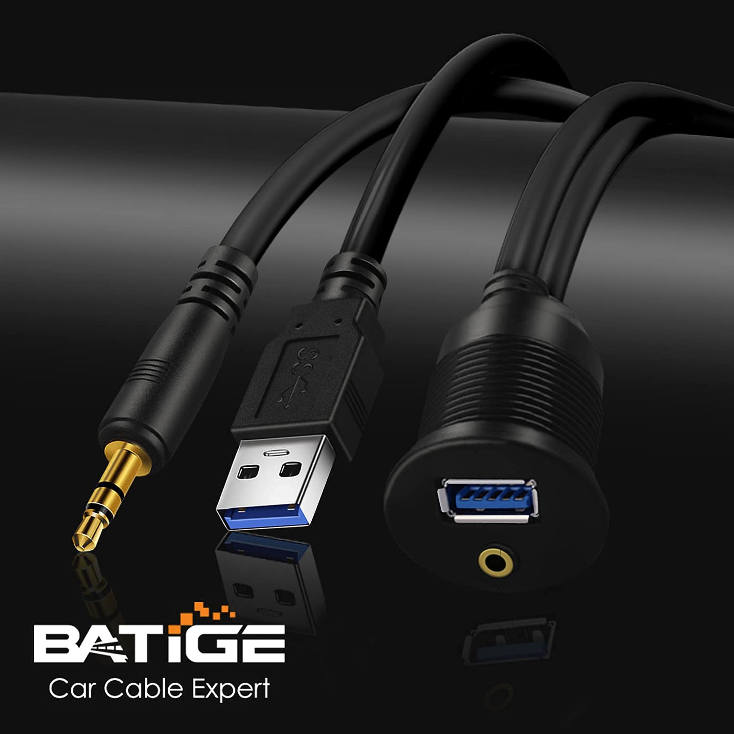Batige Usb 3.0 & 3.5Mm Car Mount Flush Cable, 3Ft