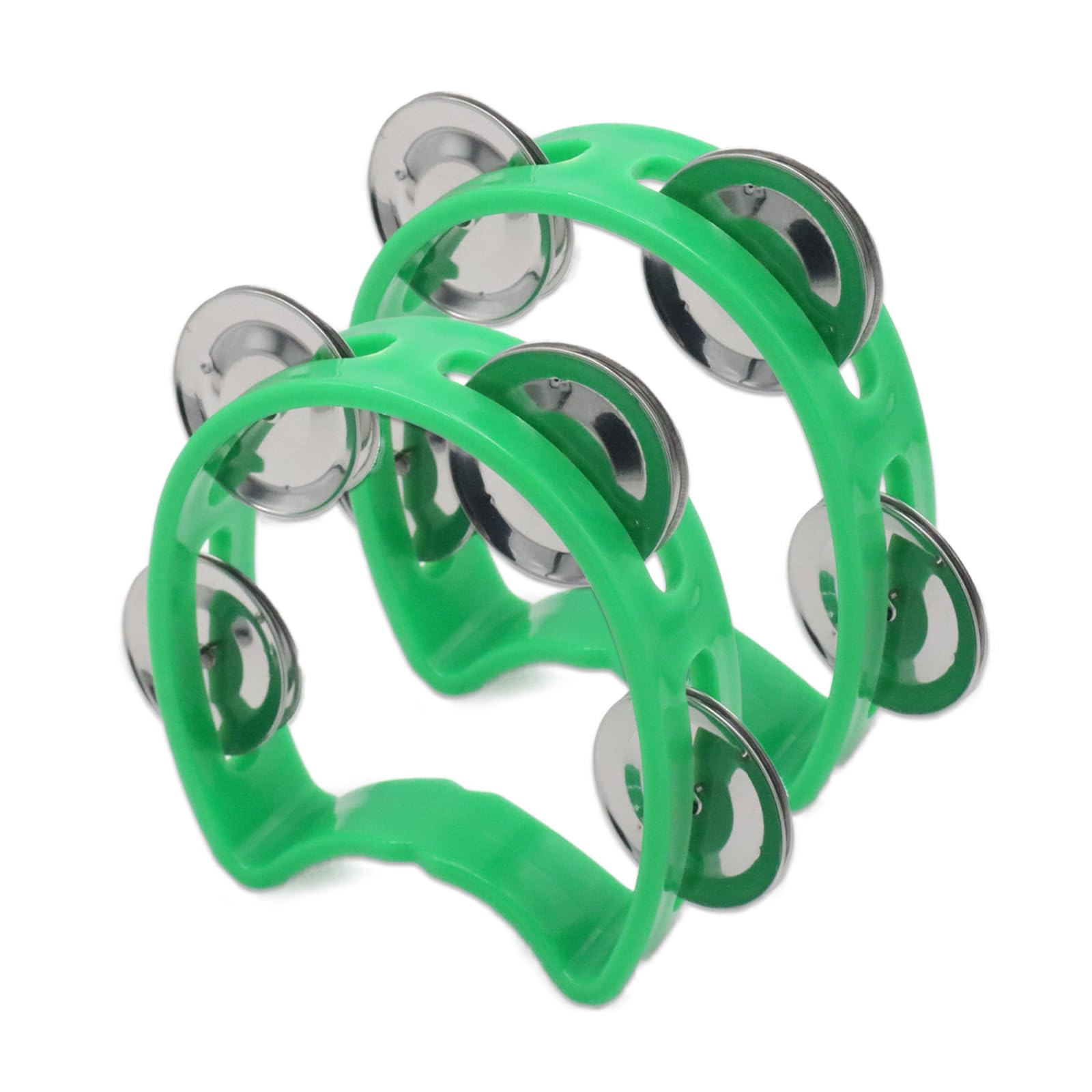 Cheerock Pack Of 2 Plastic Percussion Handheld Tambourines With 4 Jingle Bells, Green Mini Hand Bell Percussion, Musical Rhythm