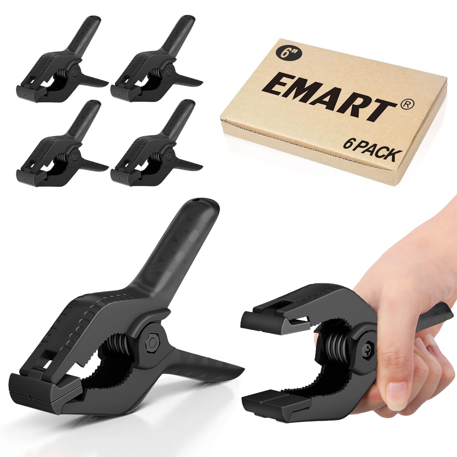 Emart 6 Pack Heavy Duty Muslin Spring Clamps, 6 Inch Photo Booth Backdrop Clips For Photography Studio   Black