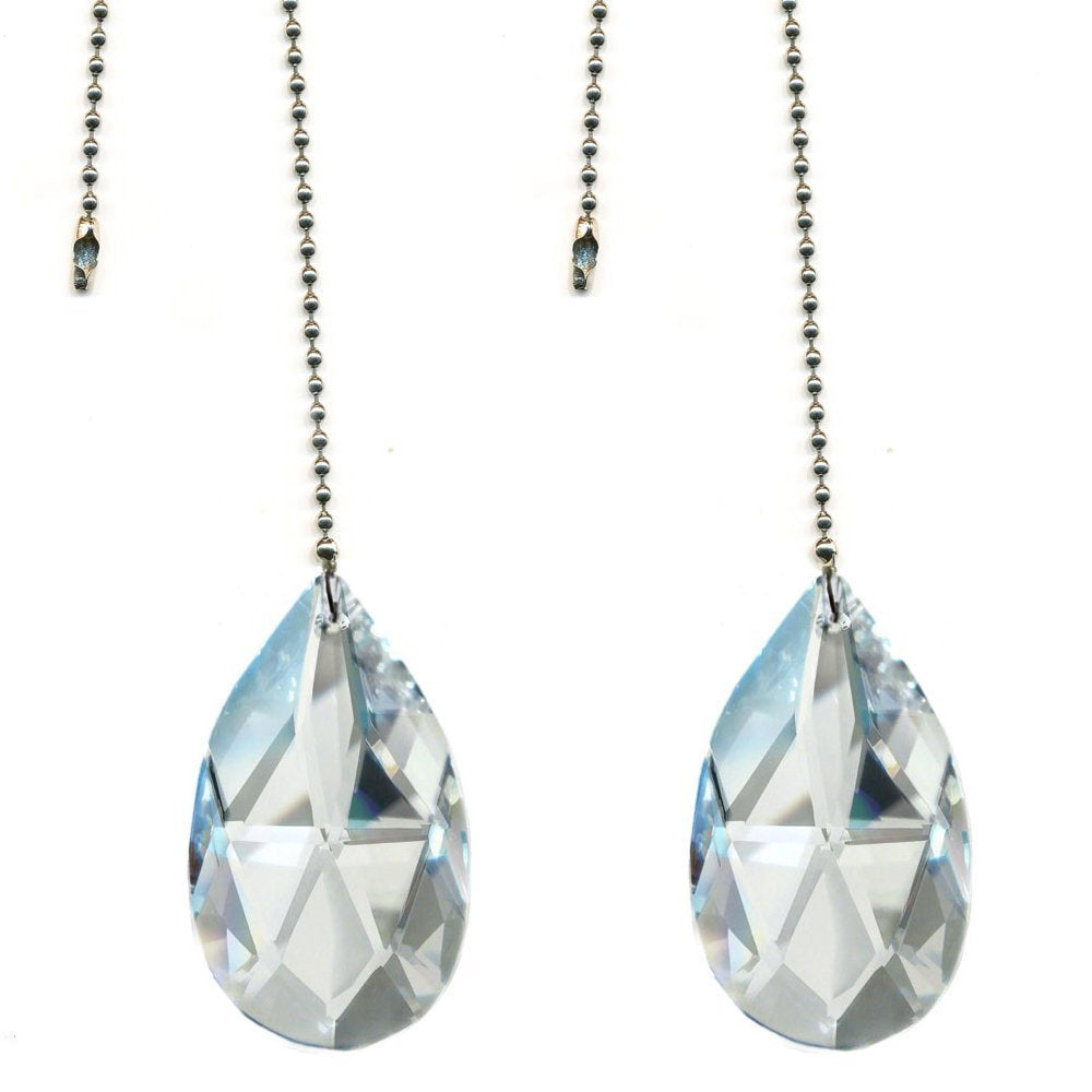 Magnificent Crystal 50Mm (2'') Clear Crystal Almond Prism 2 Pieces Dazzling Crystal Ceiling Fan Pull Chain