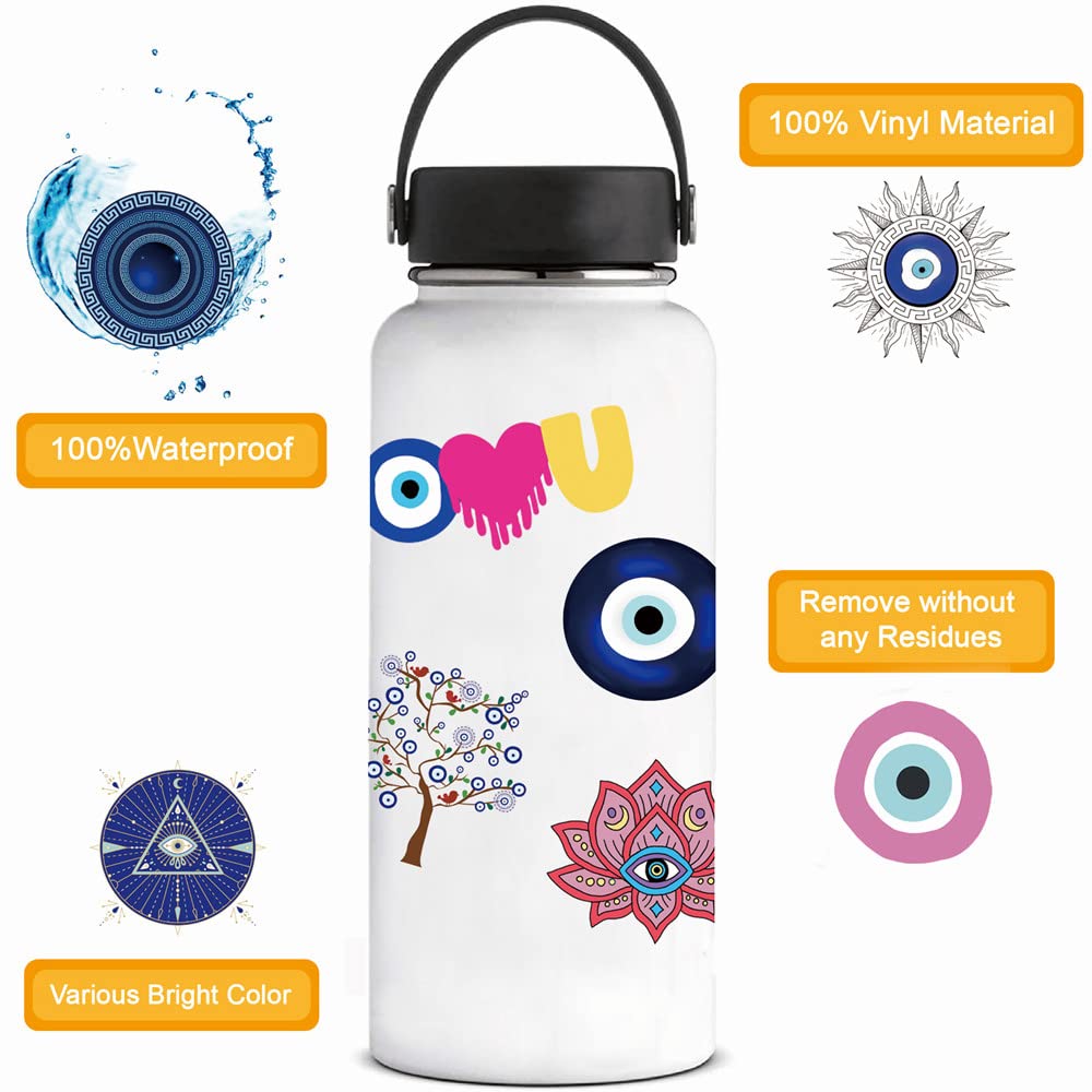 Rejoiety 50Pcs Evil Eyes Stickers,Vinyl Waterproof Blue Eyes Decal For Water Bottles Skateboard Scrapbook Aesthetics Car Decal C