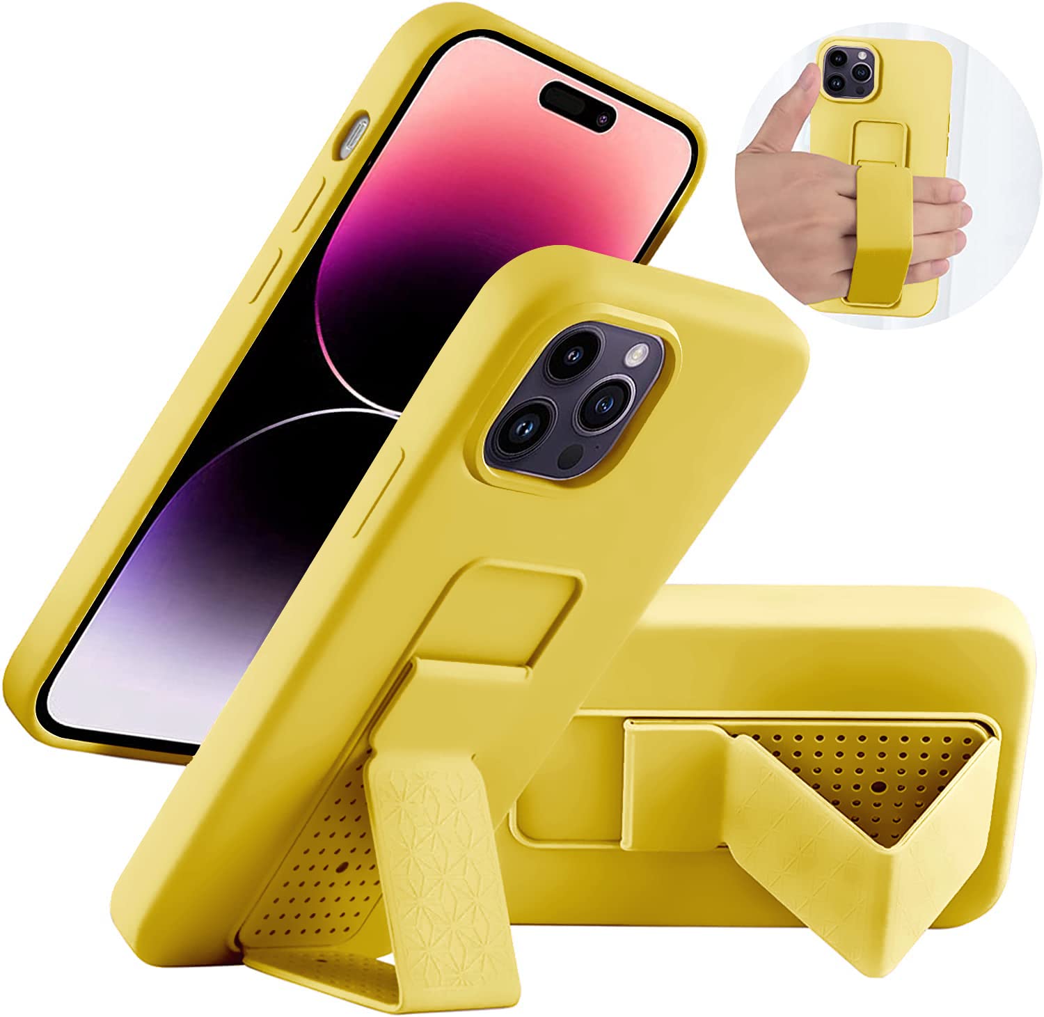 Laudtec Silicone Kickstand Case Compatible With Iphone 14 Pro Max Case Vertical And Horizontal Stand Hand Strap Metal Kickstand,