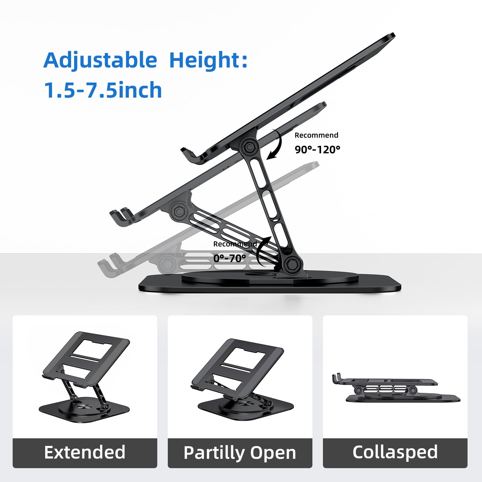 Mchose Laptop Stand For Desk, Ergonomic Laptop Riser With 360 Rotating Base, Foldable Notebook Computer Holder Stand Compatible