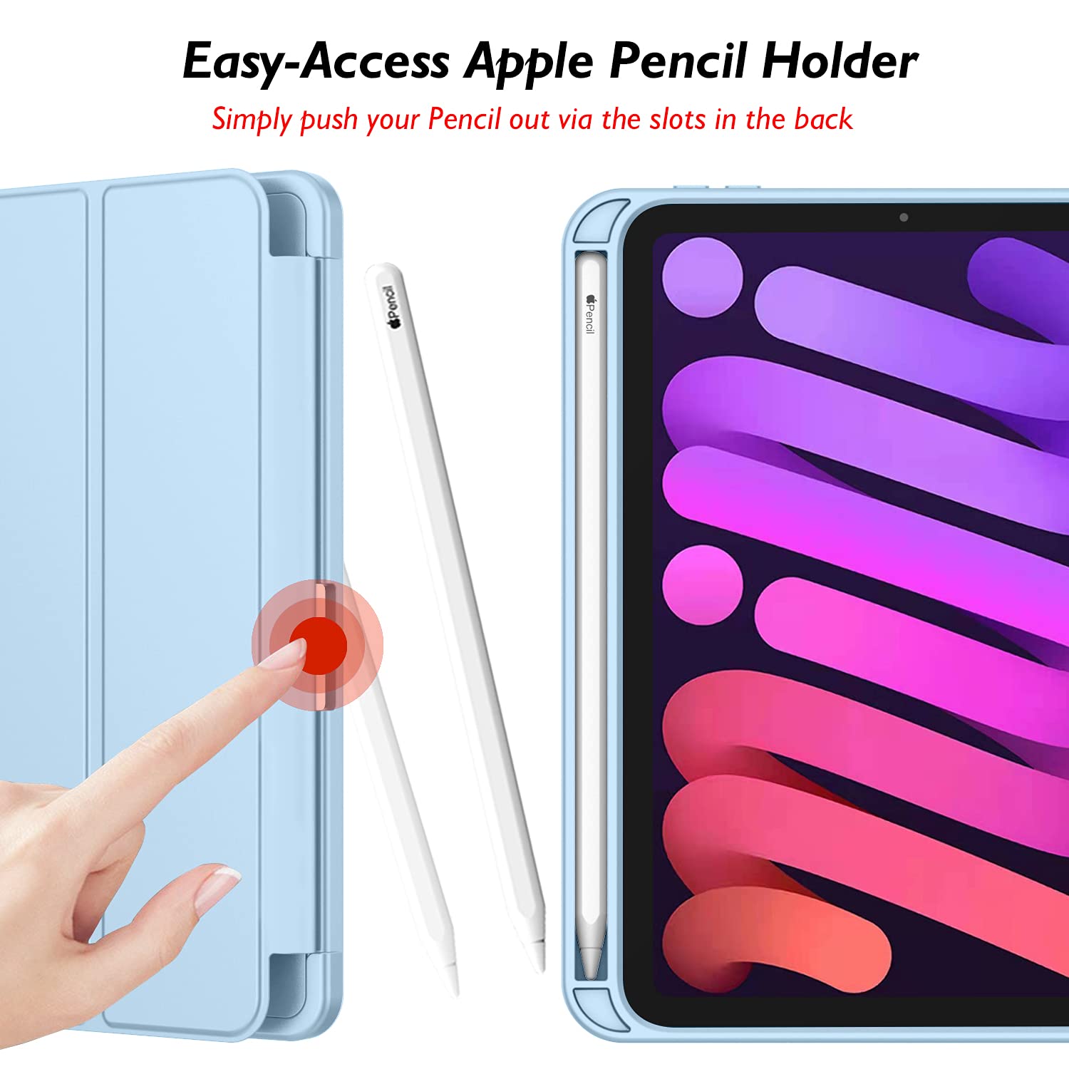 Imieet Ipad Mini 7 Case 2024 (A17 Pro), Ipad Mini 6 Case (8.3 Inch,2021 Model), Ipad Mini 7Th/6Th Generation Case With Pencil Holder, Trifold Stand Smart Case With Soft Tpu Back,Sky Blue