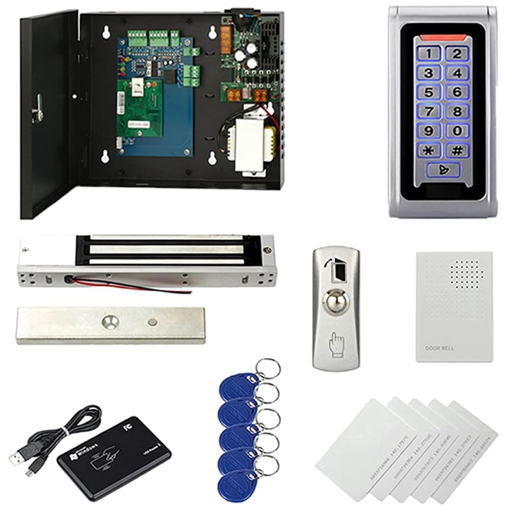 Mengqi Control Indoor Outdoor Install Waterproof 1 Door Access Control System Metal Keypad Reader Rfid Pin Code Open 600Lbs Magnetic Lock 110V Power Supply Box Management Software App Remote Open Door