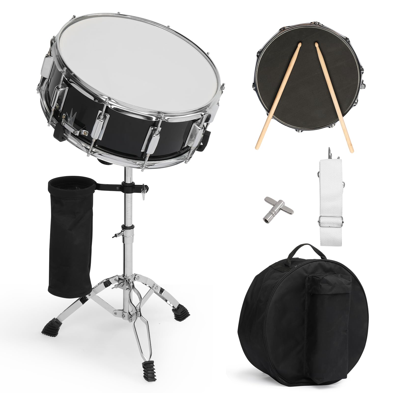 Ktaxon 14 x 5.5 inches Snare Drum Set, Marching Snare Drum Kit for Students Beginners, Comes with Stand Sticks, Key, Bag, Mute P