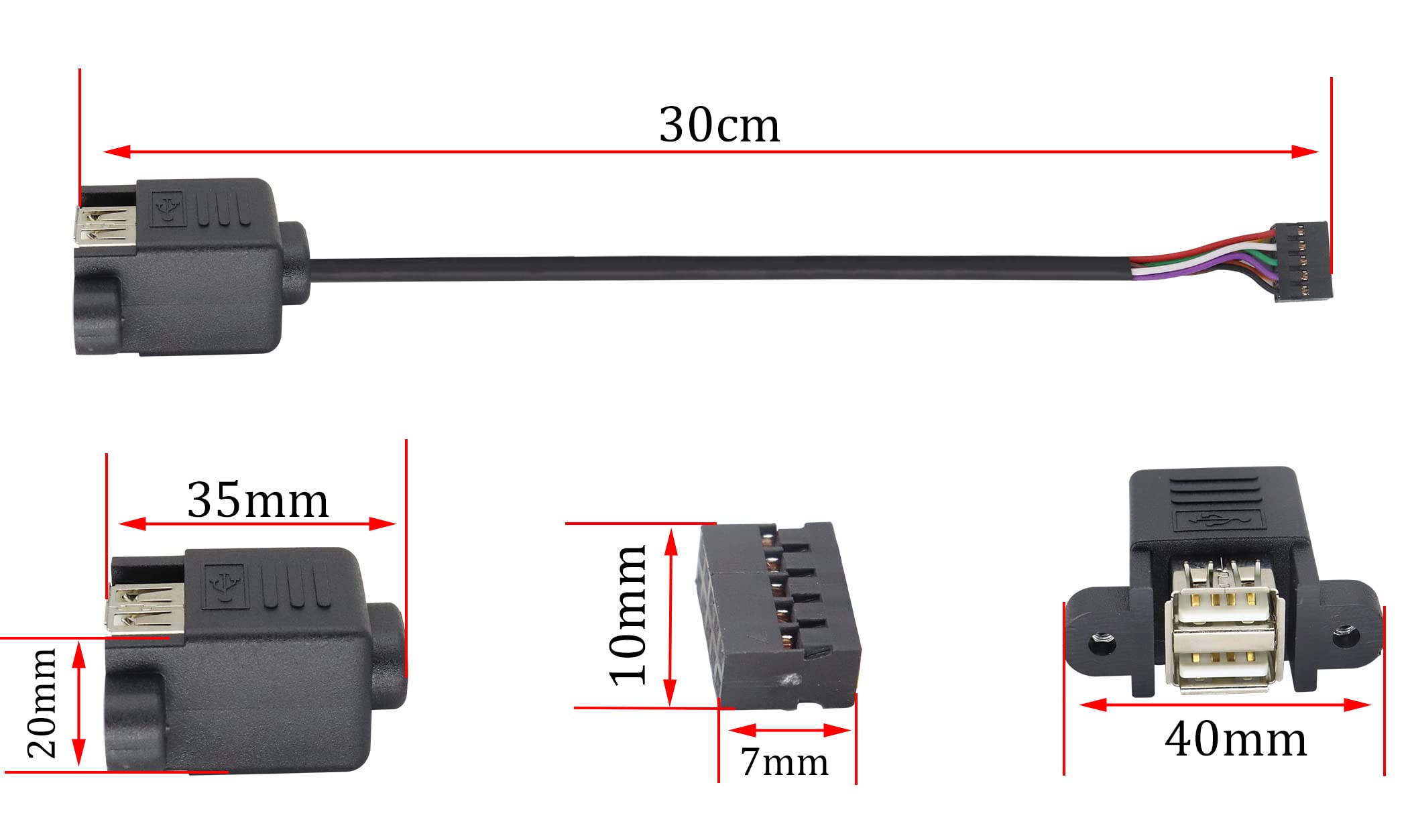 Hcfeng Dupont 9Pin Usb 2.0 Port Multiplier Splitter Adapter Cable Usb 2.0A Dual Ports Female Screw Panel Mount To Motherboard 9P