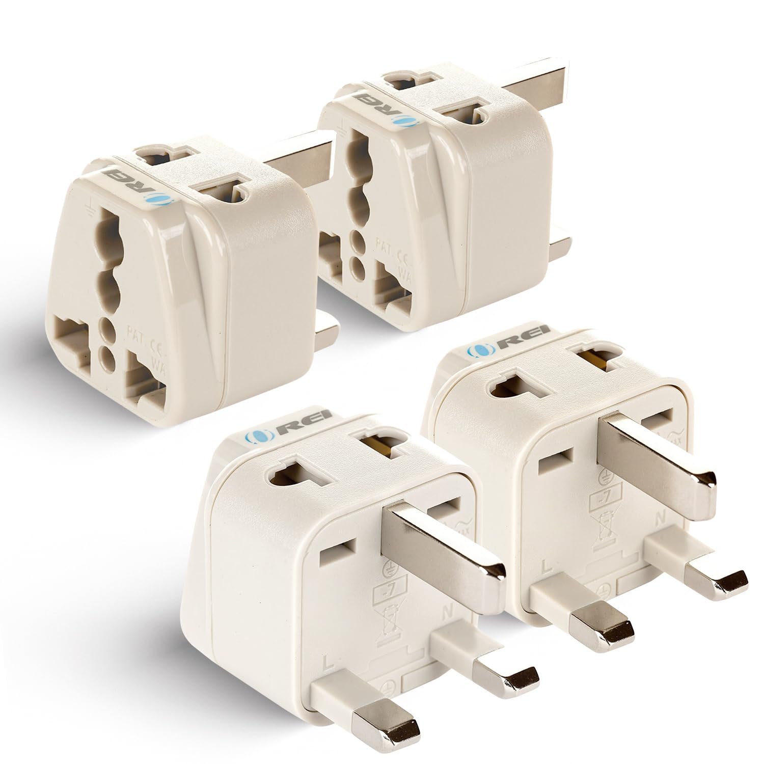 Orei Usa To Uk, Uae, Hong Kong & More (Type G) Travel Adapter Plug   2 In 1   Ce Certified   Rohs Compliant   4 Pack   White Col