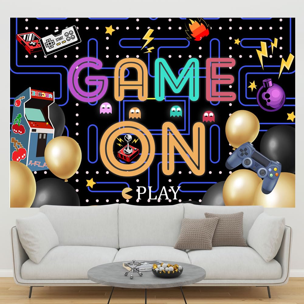 Lofaris Game On Backdrop Video Game For Boys Birthday Photography Background Colorful Lights Party Supplies Kids Adults Gaming P
