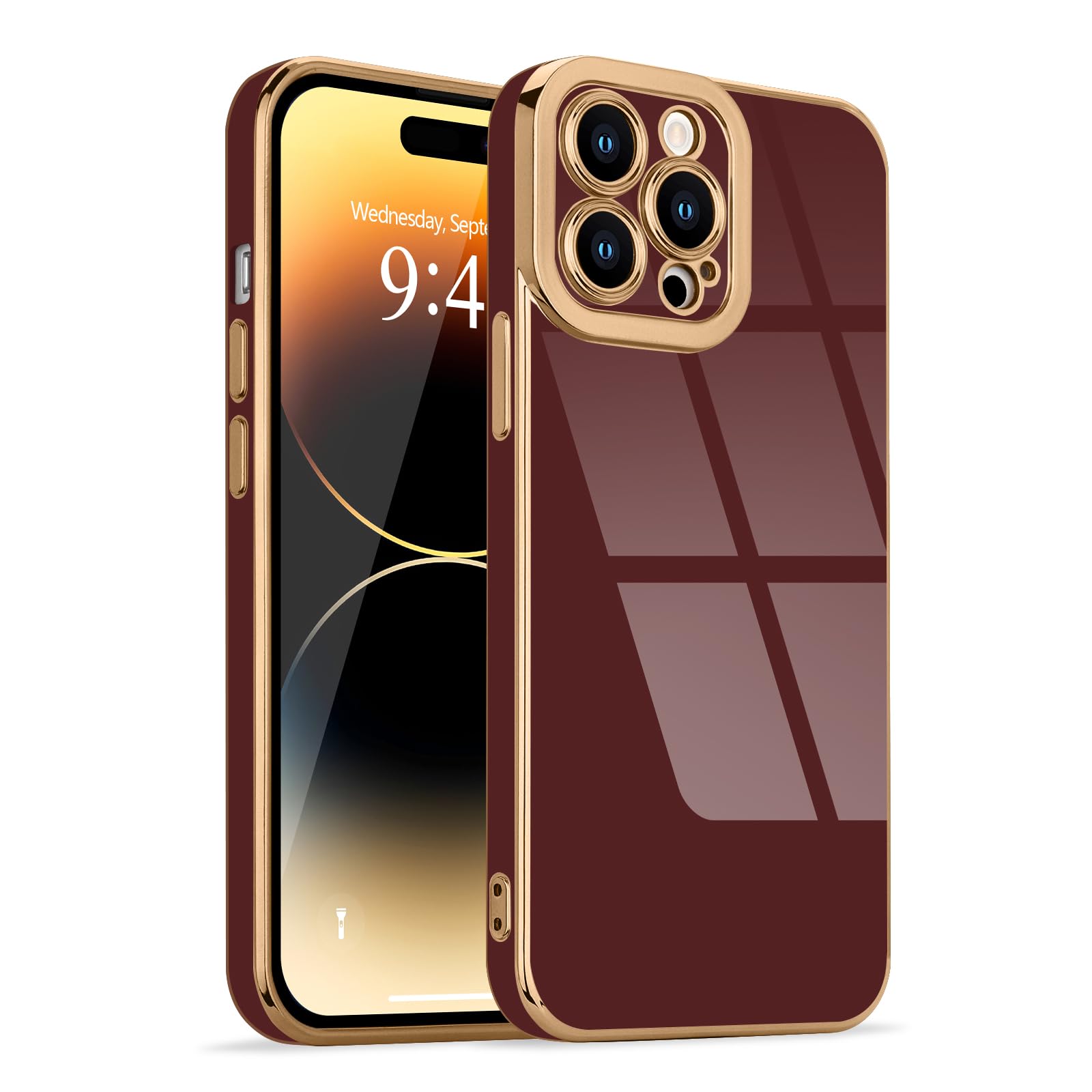 Lafunda Designed For Iphone 14 Pro Max Case Cute, Luxury Plating Case For Women Girls Gold Edge Tpu Bumper Cover With Camera Pro