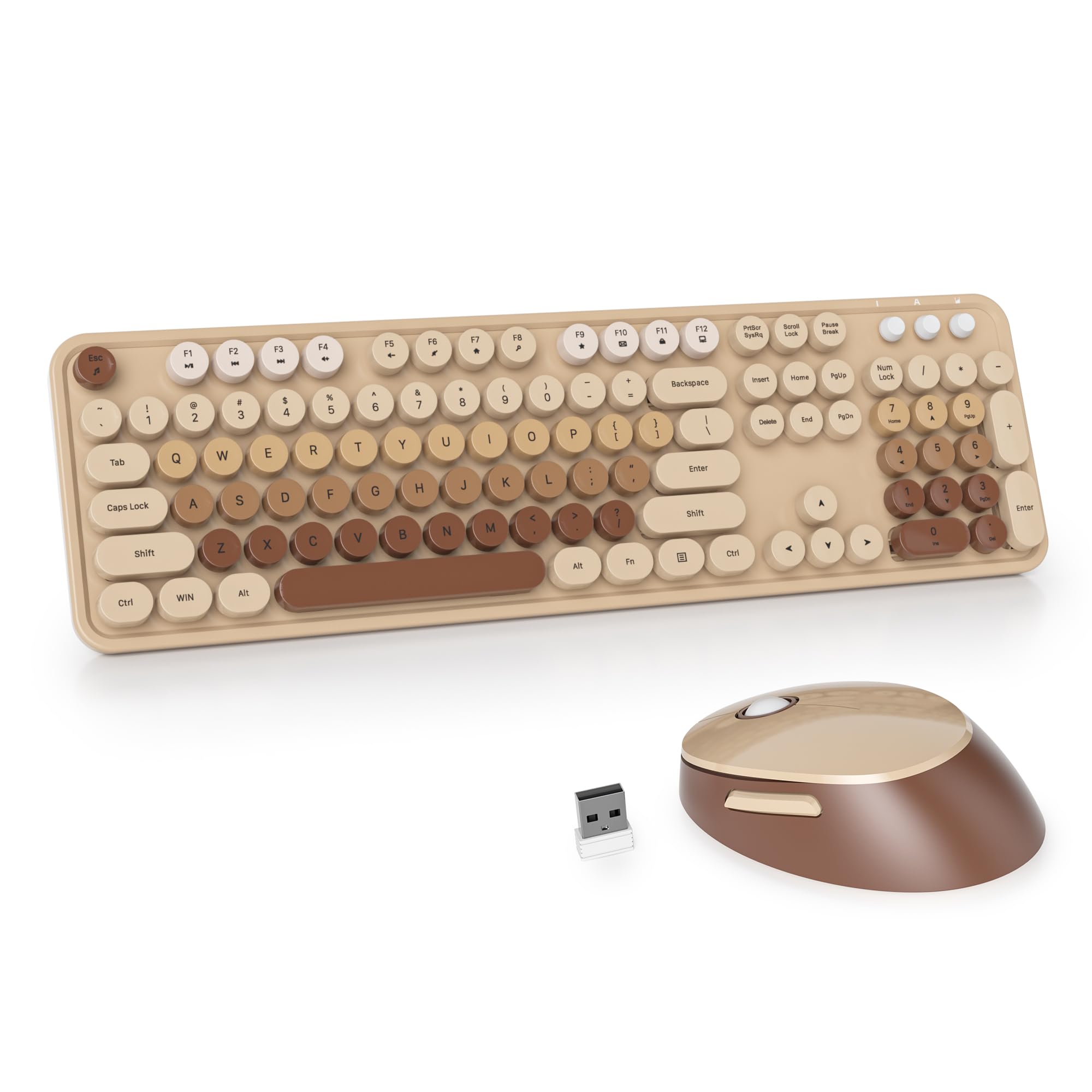 Gtsp Retro Wireless Typewriter Keyboard And Mouse Combo, 2.4Ghz Full Size Cute Office Computer Keyboard With Round Keycaps For D