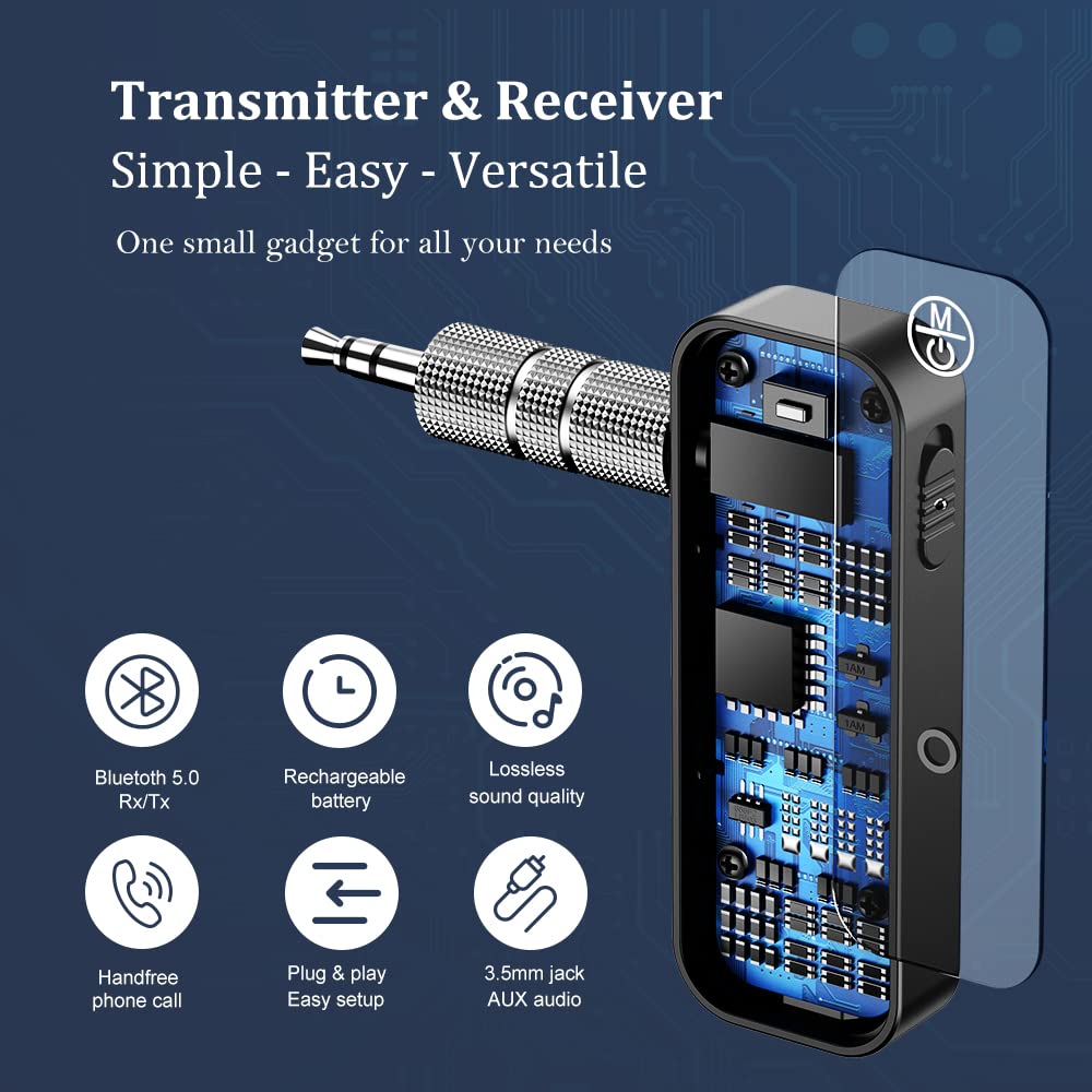 Bluetooth Transmitter Receiver Wireless Adapter: 3.5Mm Aux Jack Stereo Audio Input Output   For Tv Car Headphone Speakers Iphone Pc