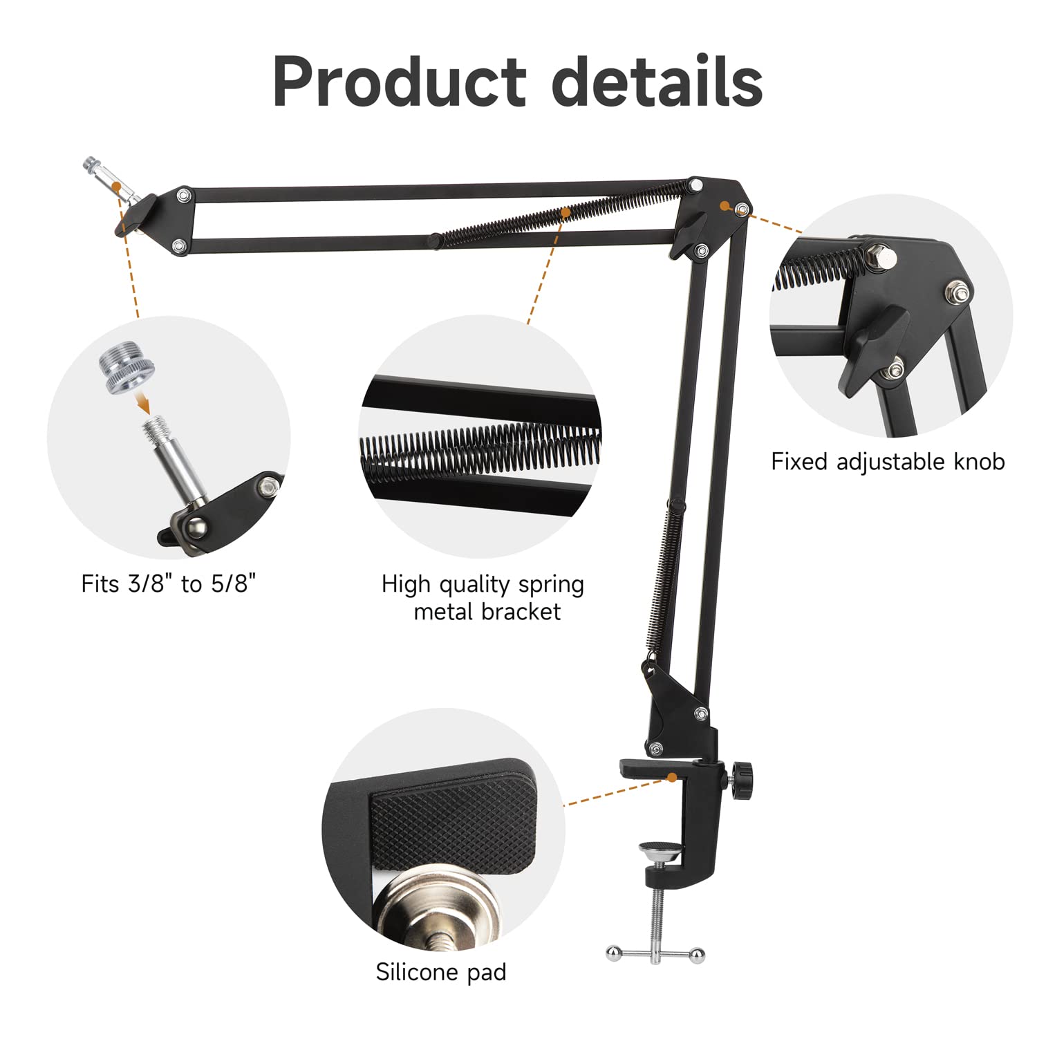 For Hyperx Quadcast Boom Arm - Upgraded Mic Stand With Reduce Wind Noises Mic Cover, Adjustable Scissor Mic Arm For Hyperx Quadc
