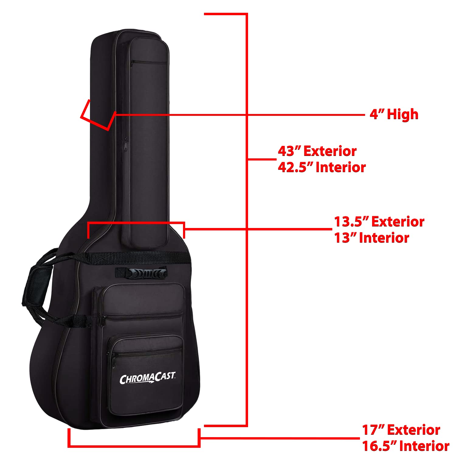 Chromacast Acoustic Guitar 6 Pocket Padded Gig Bag With Guitar Strap And Pick Sampler