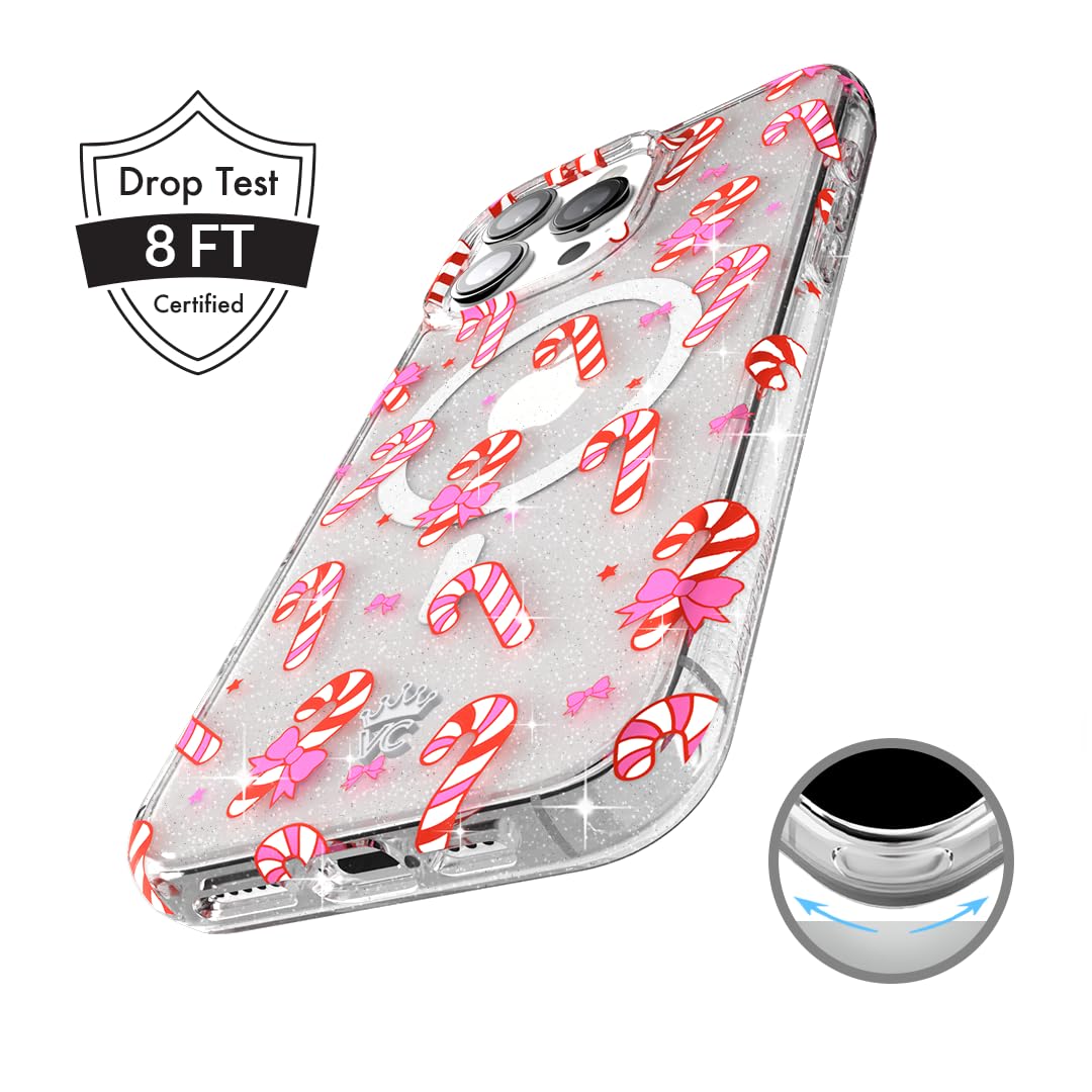 Velvet Caviar Christmas Phone Case For Iphone 16 Pro   Compatible With Magsafe [8Ft Drop Tested]   Holiday Peppermint Glitter Wi