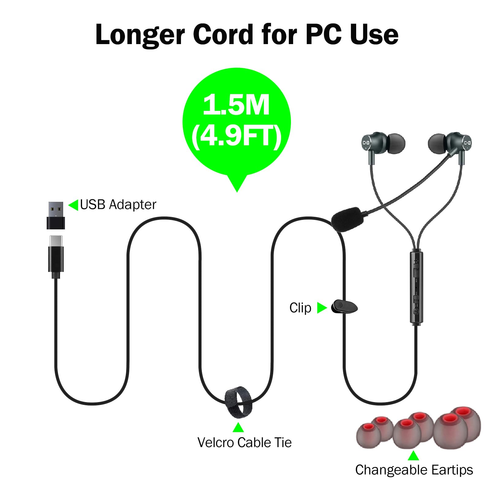 Dungzduz Usb Earbuds With Boom Mic For Computers And Smartphones, In-Ear Headphones With Usb-A & Usb-C Connectivity For Laptop,