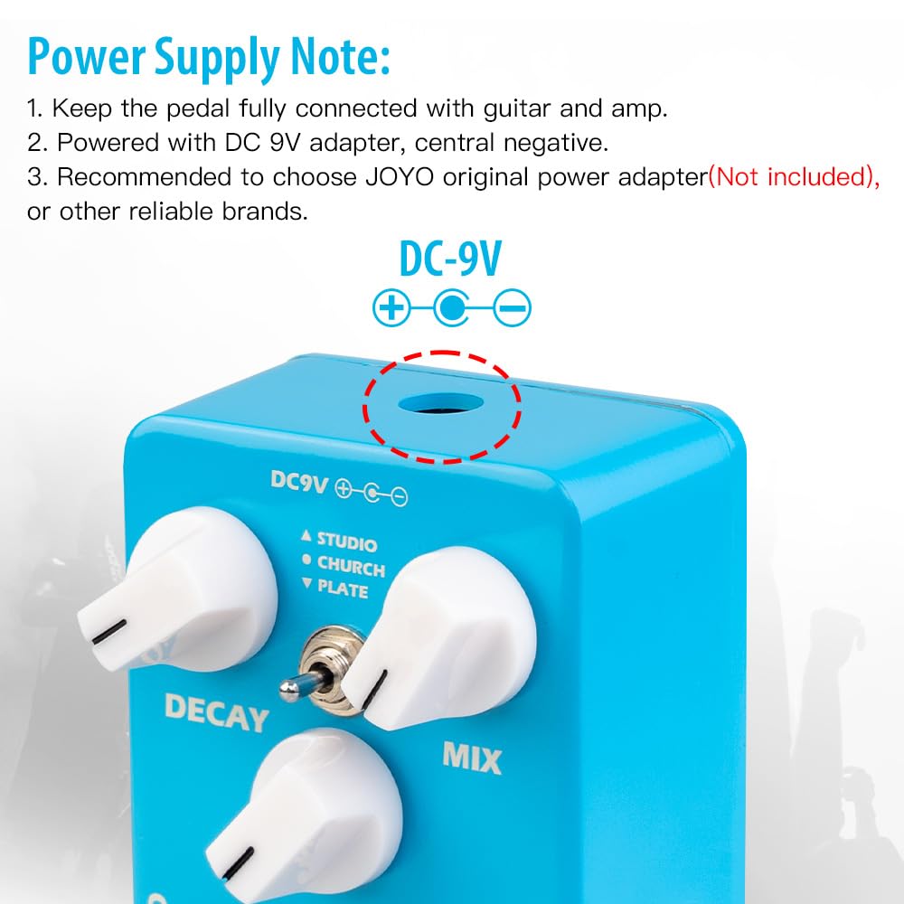 Joyo Reverb Effect Pedal Digital Guitar Pedal With 3 Reverb Effects (Studio, Church, Plate) For Electric Guitar   True Bypass (M