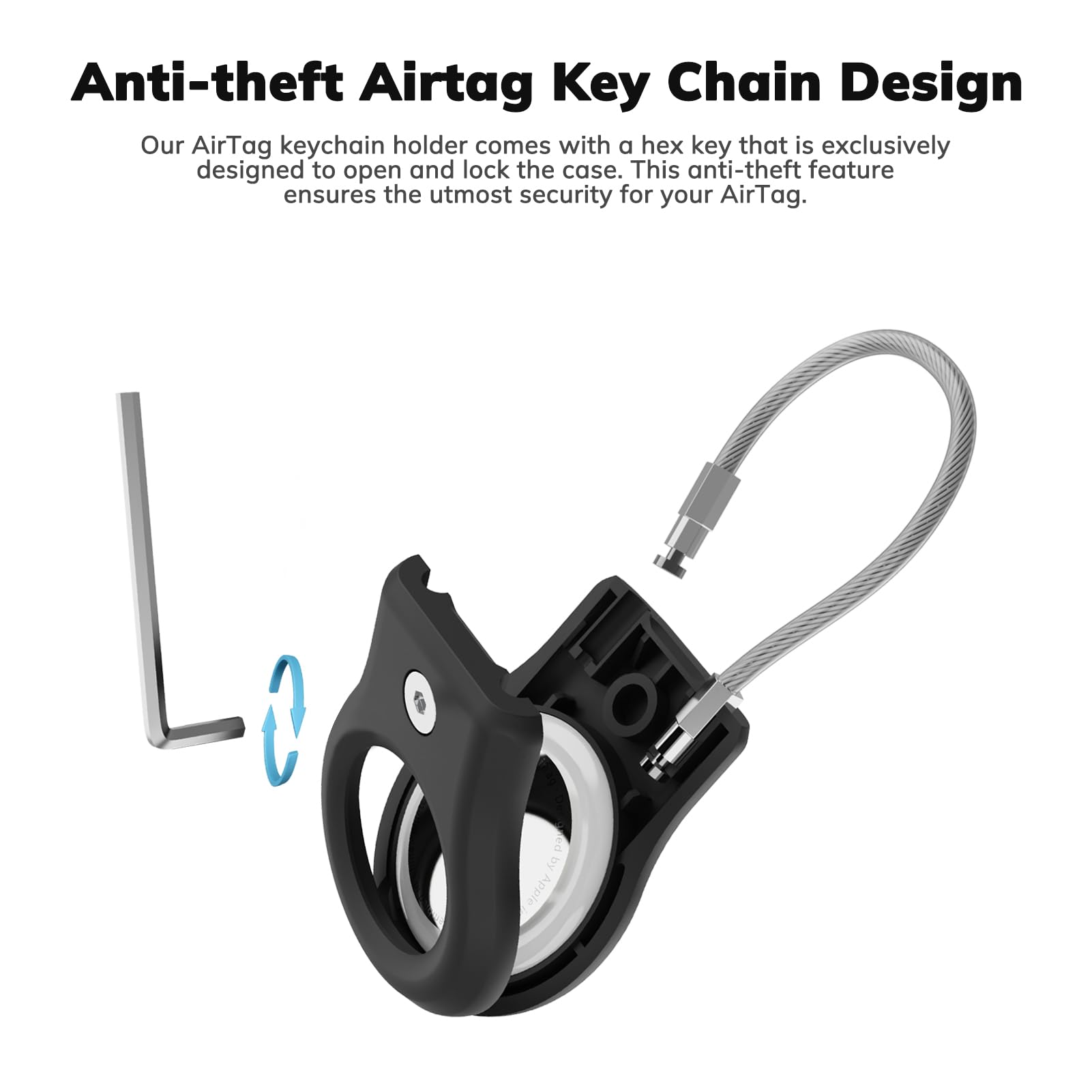 Fiuned Airtag Keychain Holder   Air Tag Lock Case With Wire Cable Compatible With Apple Airtags, Ultra Durable Anti Lost Protect