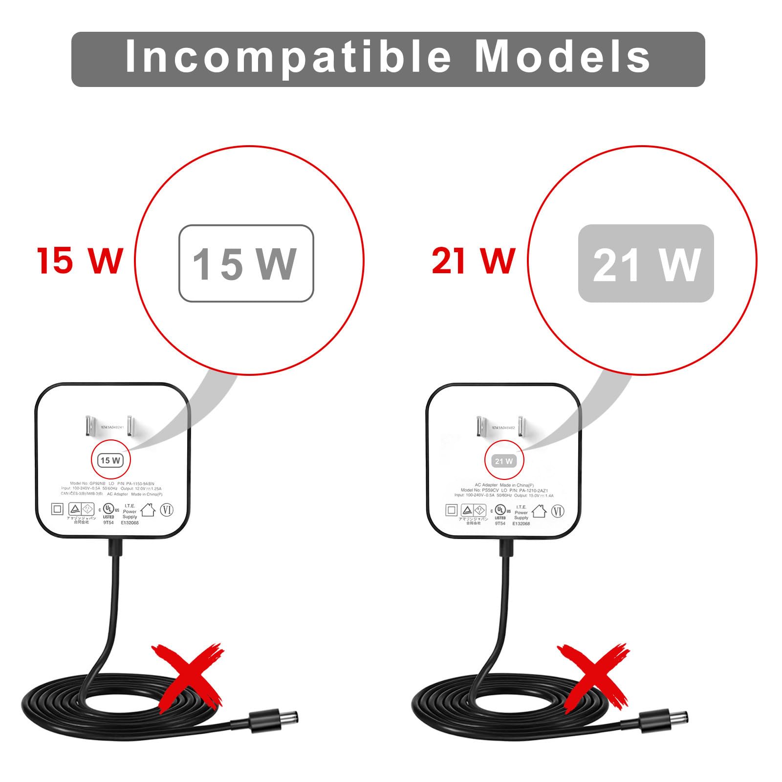30W Power Cord Adapter Replacement For Echo Show 8 3Rd Gen., Show 10 3Rd Gen., Show 15, Echo 3Rd/4Th Gen.   Black Wall Charger C