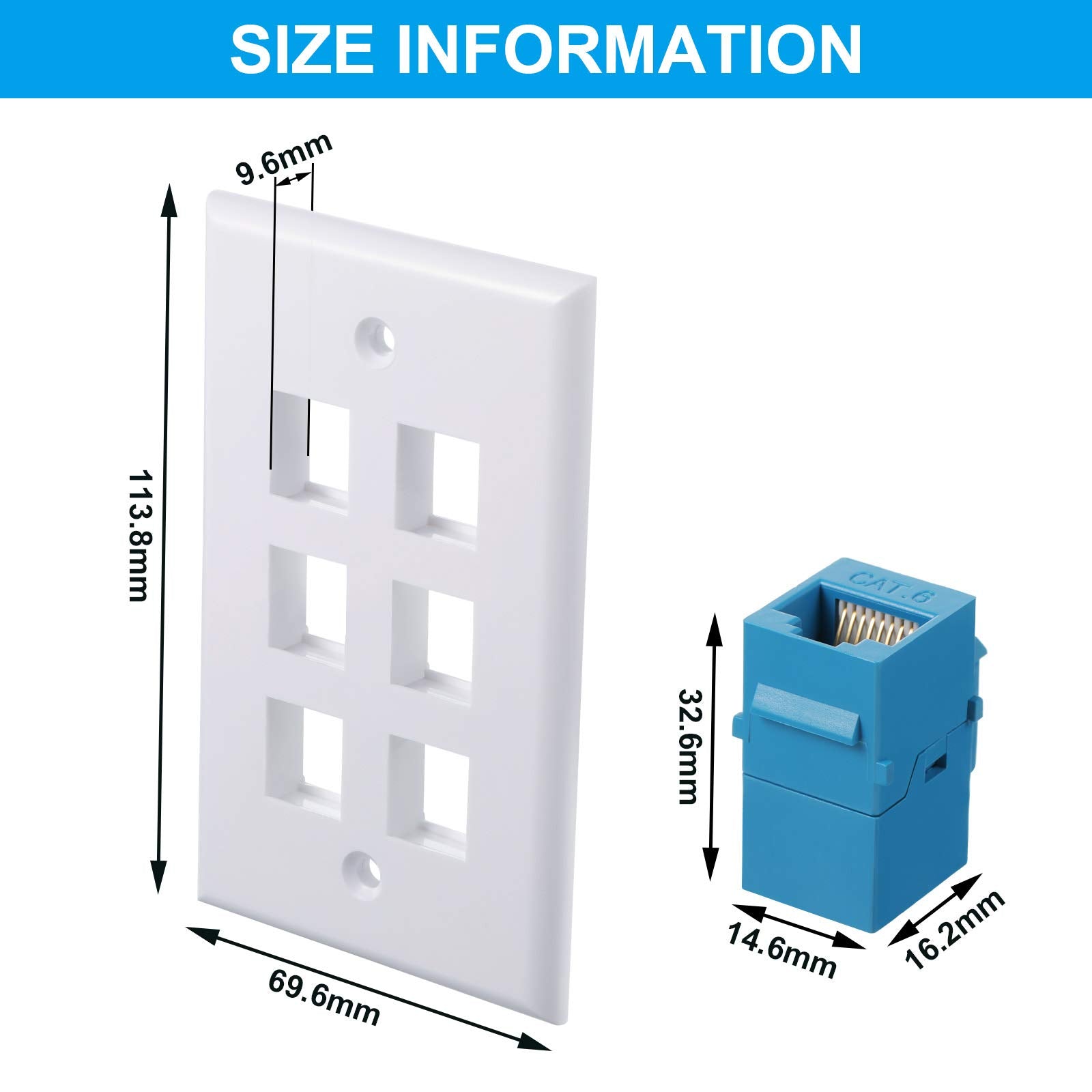 Weewooday 2 Pcs Rj45 Wall Plate 6 Port Ethernet Wall Plate Cover Cat6 Female To Female Jack Inline Coupler Plates Ethernet Cable