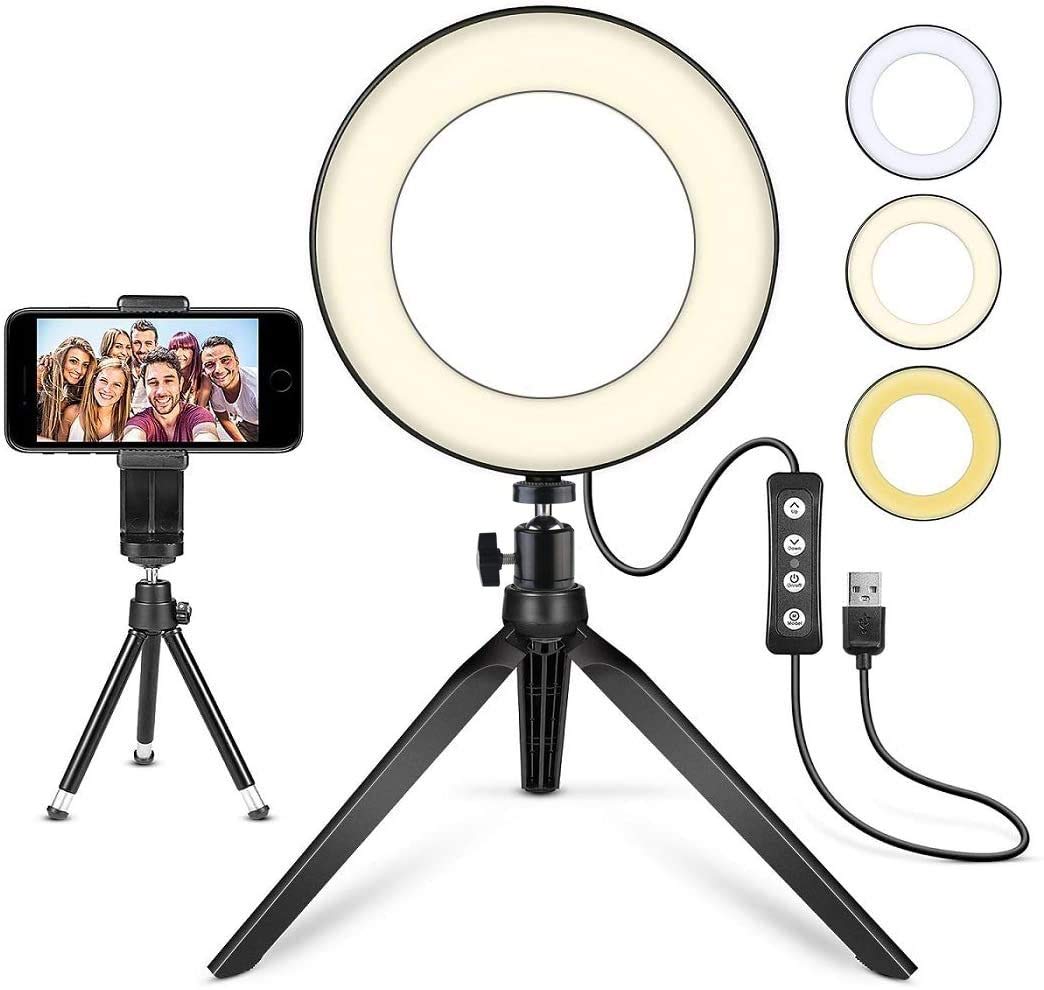 LED Ring Light 6 with Tripod Stand for Desk YouTube Video and Makeup, Mini LED Camera Light with Cell Phone Holder Desktop LED L