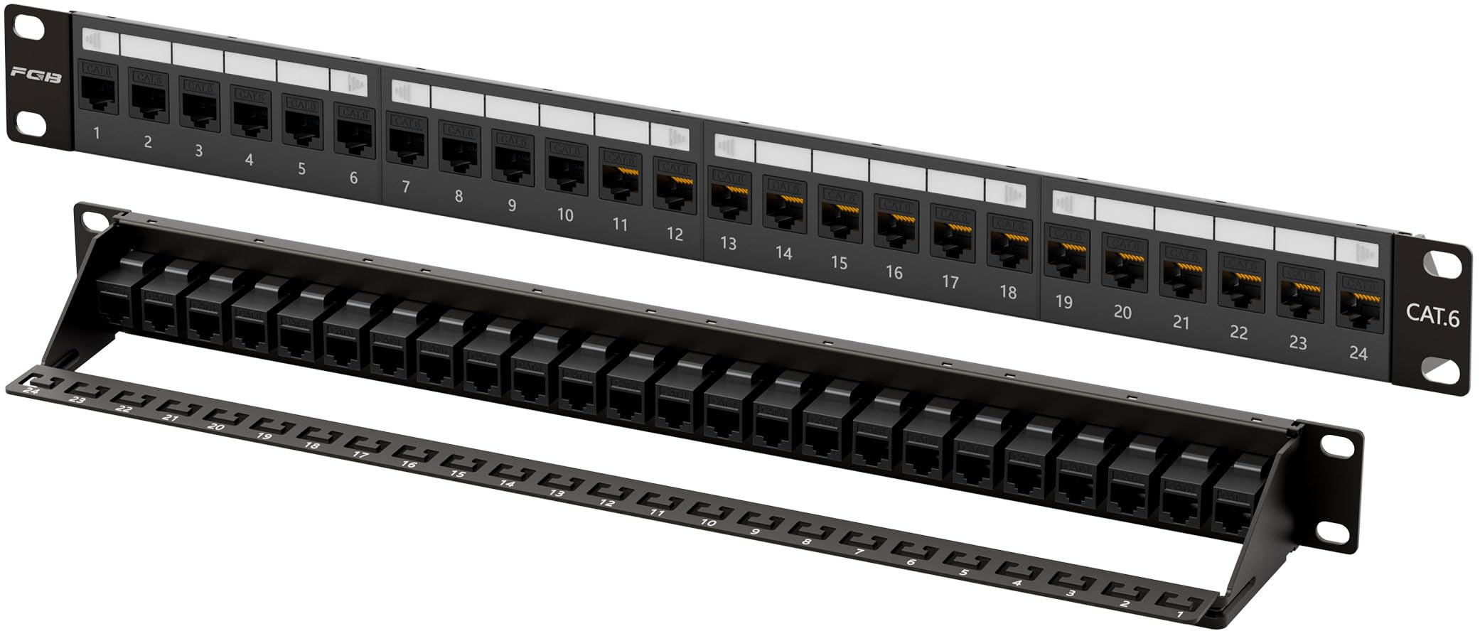 Fgb 10Gbps Patch Panel 24 Port, Cat6 Keystone Patch Panel, 19'' Rackmount Or Wall Mount Patch Panel 1U With Back Bar, Network Pa