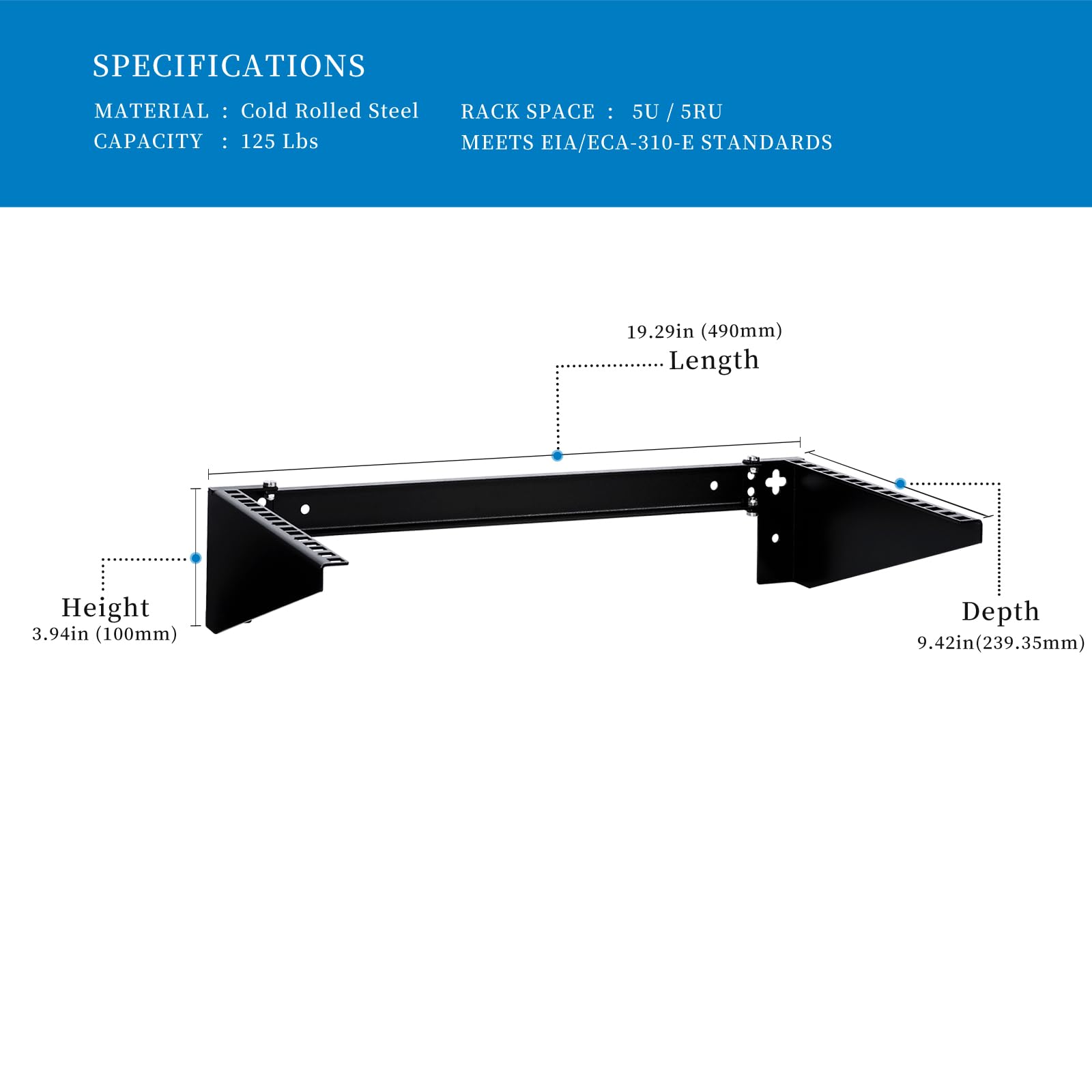 Rackpath 5U Vertical Wall Mount Rack   Heavy Duty 125Lbs Capacity Vertical Mounting Bracket (5U)