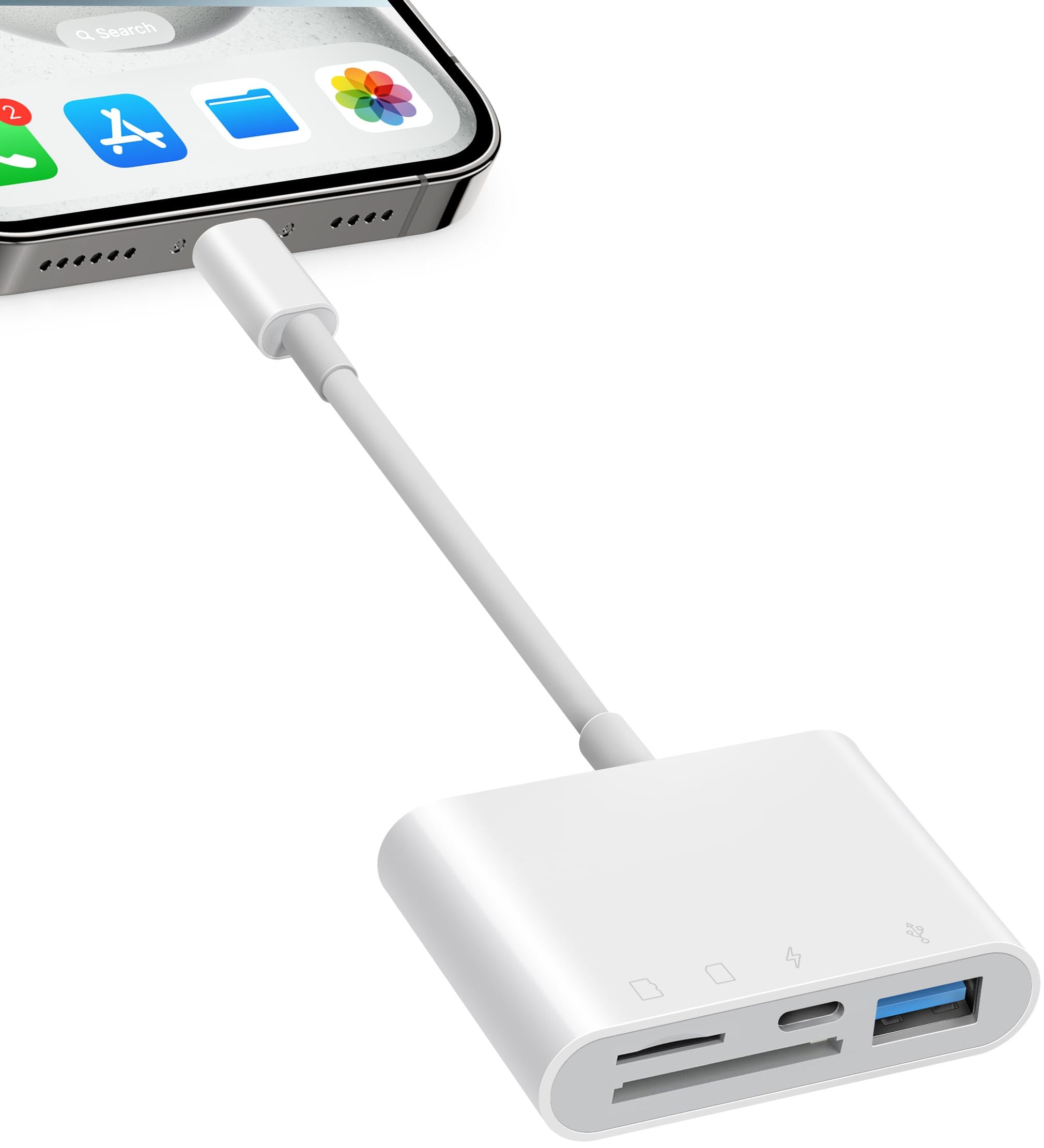 Sd Card Reader For Iphone Ipad, 4 In 1 Micro Sd/Sd Card Reader To Iphone Adapter, Sd Card Viewer With Tf/Sd Dual Slot, Portable Camera Memory Card Reader For Iphone With Charging Port, Plug And Play