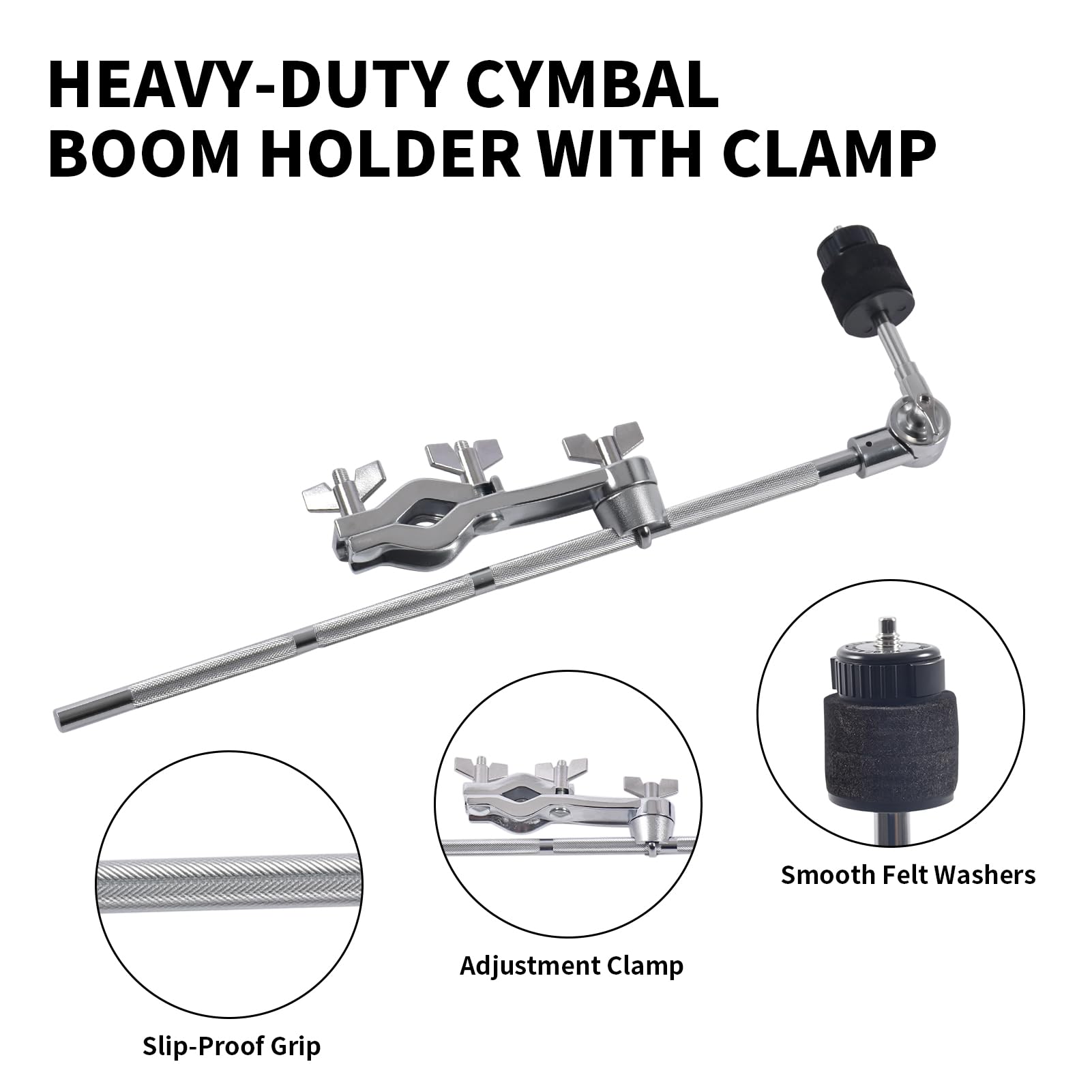 Seteol Cymbal Boom Arm Holder With Clamp, L-Arm Rod With Bracket Holder Extension Arm Attachment, Cymbal Stand Mount For Drum Ha