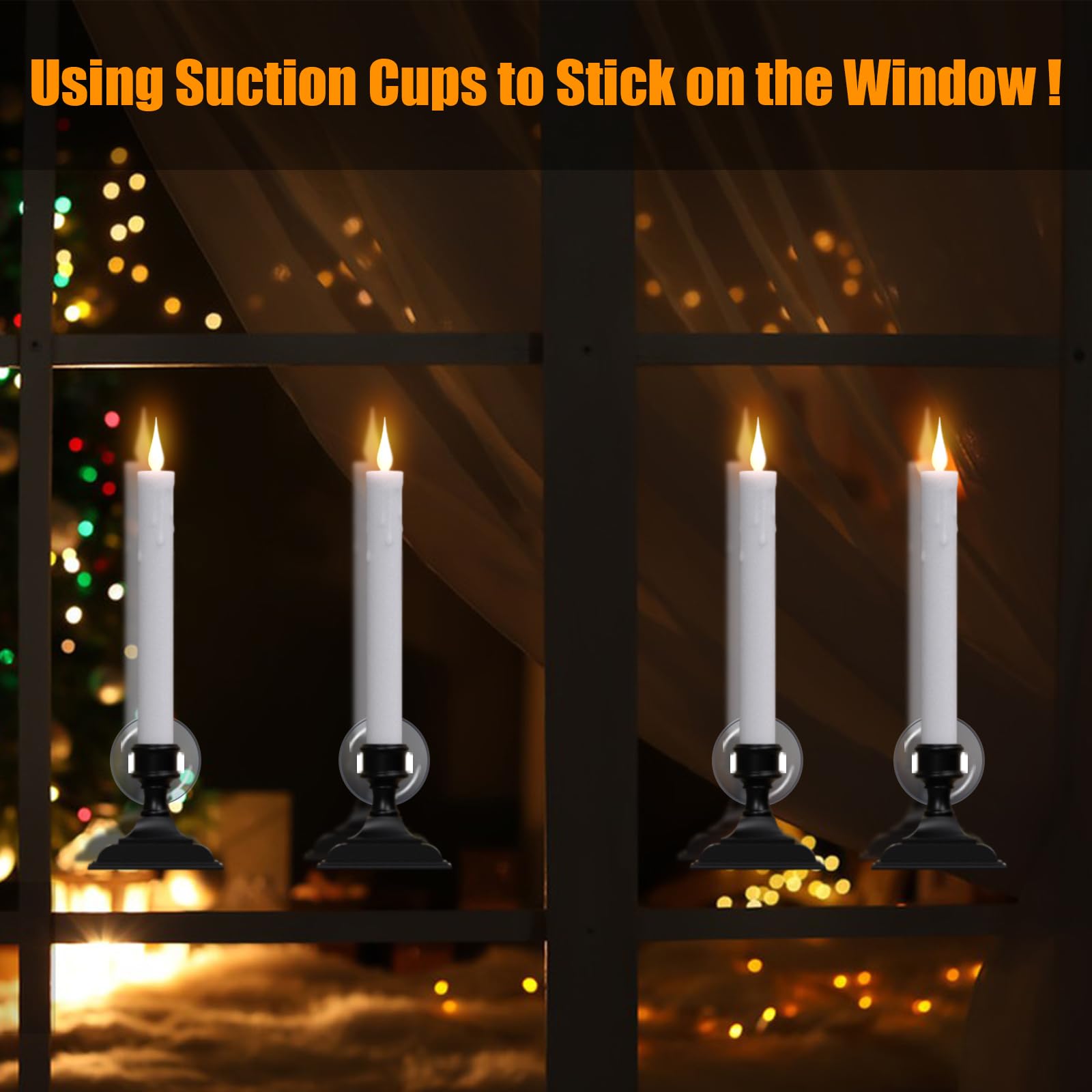 Dromance Battery Operated Flameless Window Candles With Remote Timer, 4 Pack Suction Cups And Candle Holders Included Dripping W