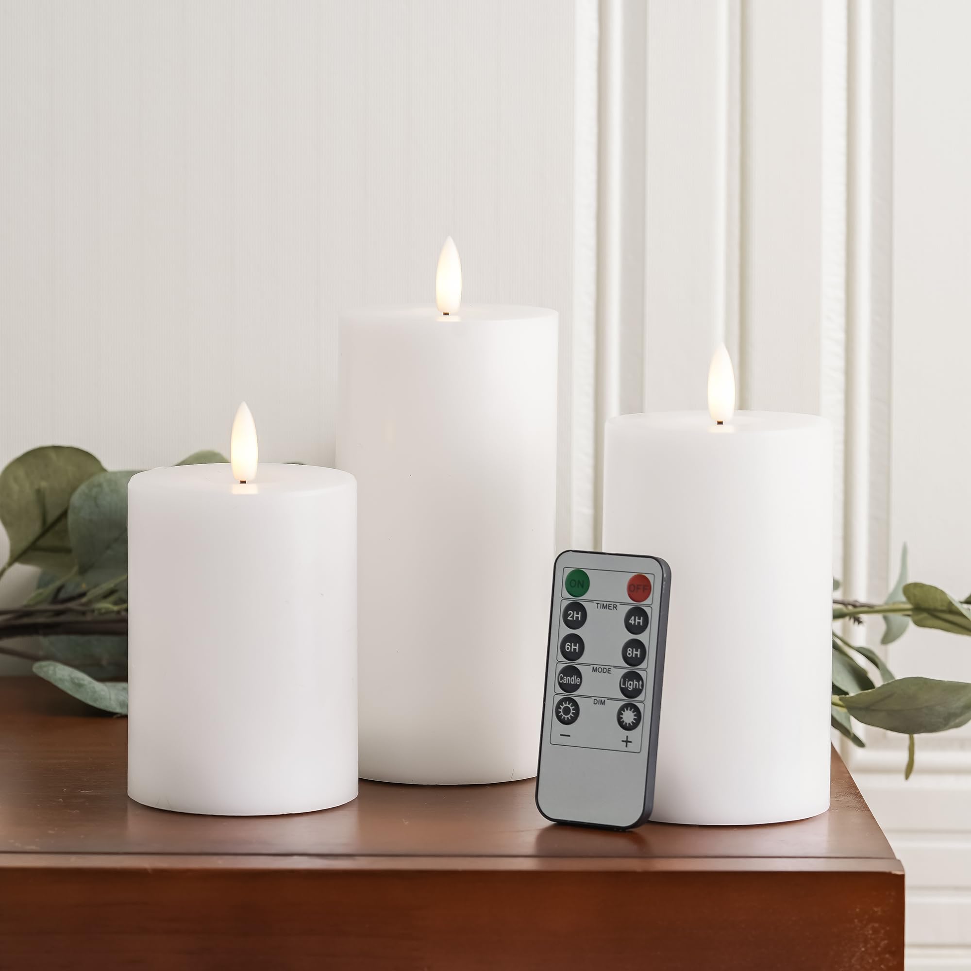 Stmarry White Flameless Candles with Remote and Timer, Real Wax Made LED Pillar Candles Battery Operated with 3D Flickering Flam