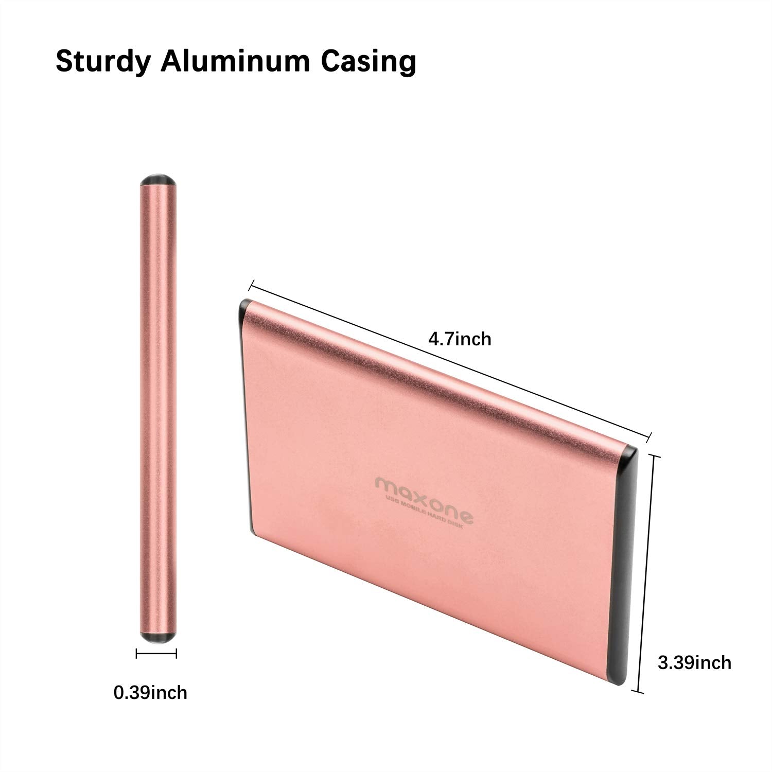 Maxone 160Gb External Hard Drive Portable 2.5'' Ultra Slim Hdd Storage Usb 3.0 For Pc, Mac, Laptop, Chromebook   Rose Pink